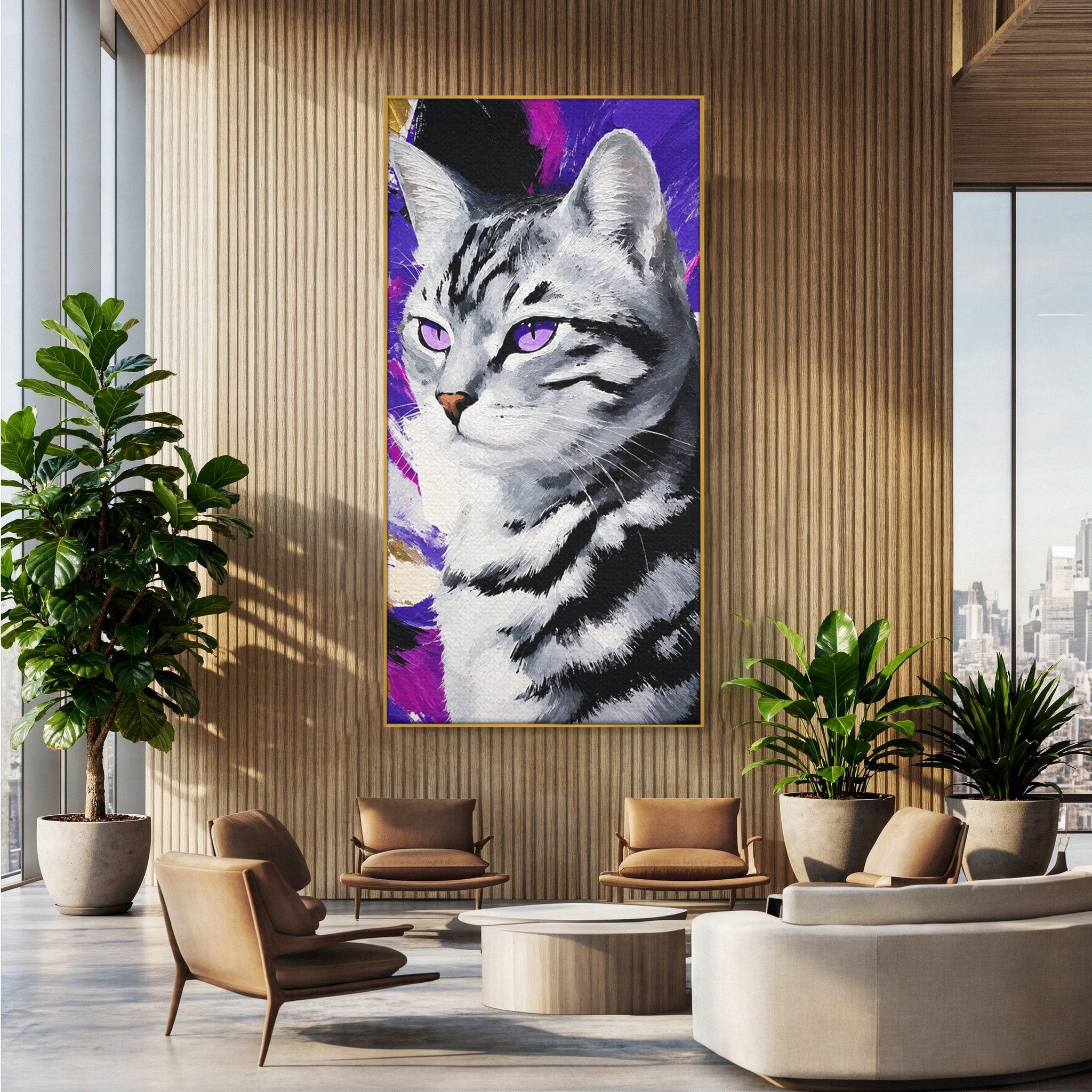 Tablou Canvas Premium LuxCanva® M1562, Pisica Eleganta, Pisica, Animale, Portret, Dormitor, Living, Culori Vibrante