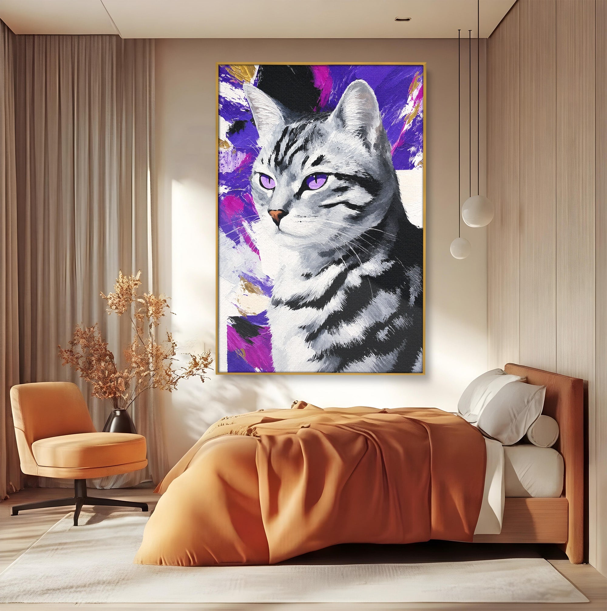 Tablou Canvas Premium LuxCanva® M1562, Pisica Eleganta, Pisica, Animale, Portret, Dormitor, Living, Culori Vibrante