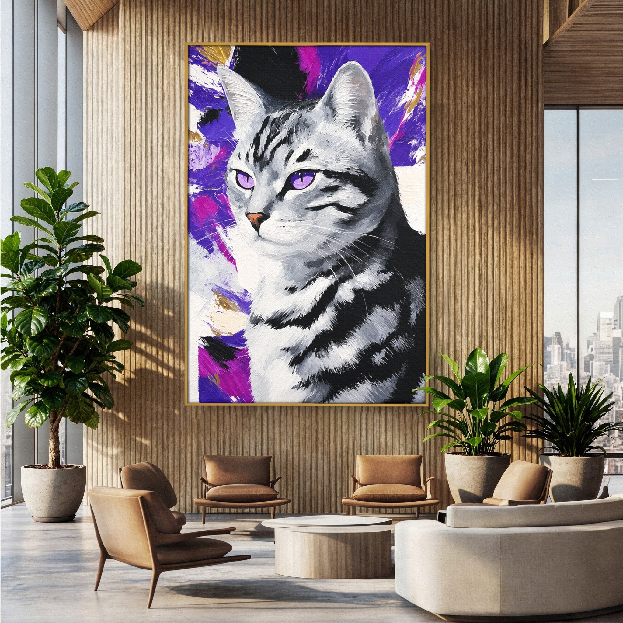 Tablou Canvas Premium LuxCanva® M1562, Pisica Eleganta, Pisica, Animale, Portret, Dormitor, Living, Culori Vibrante