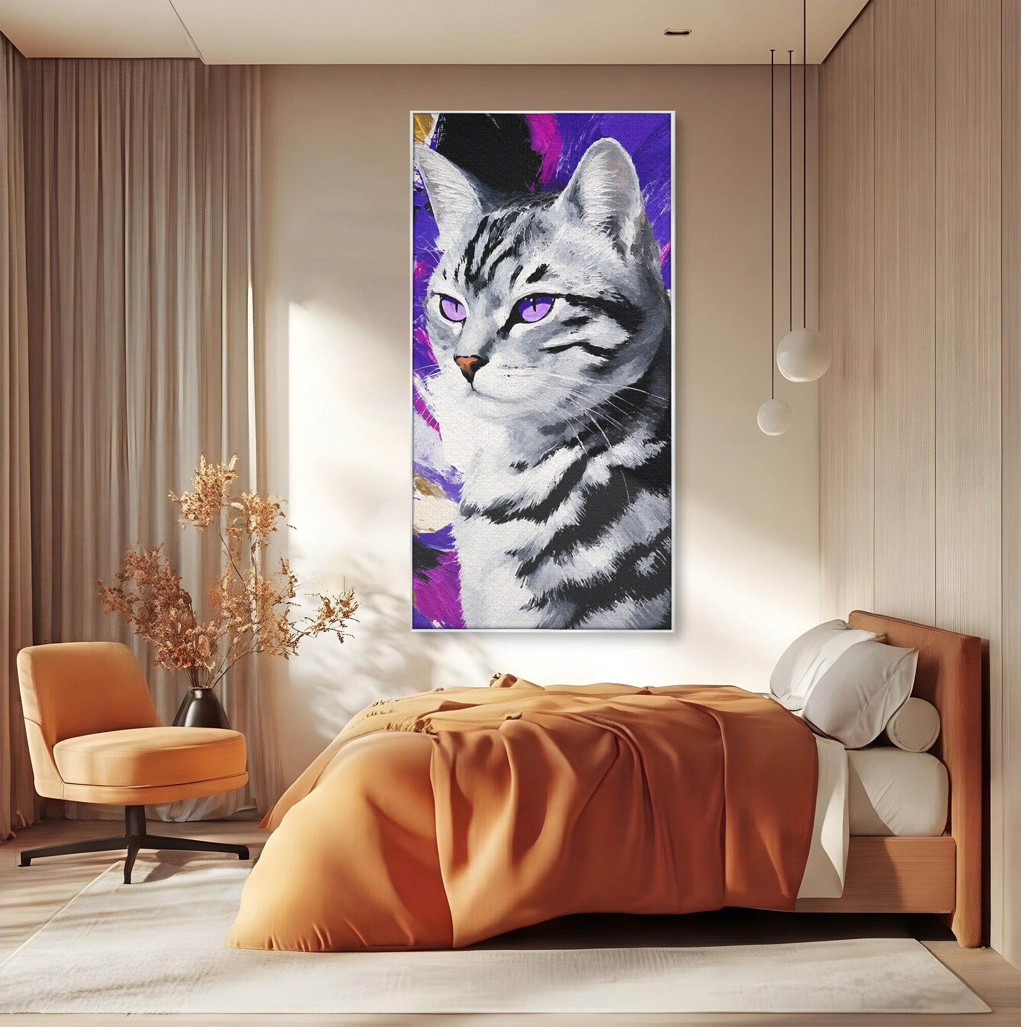 Tablou Canvas Premium LuxCanva® M1562, Pisica Eleganta, Pisica, Animale, Portret, Dormitor, Living, Culori Vibrante