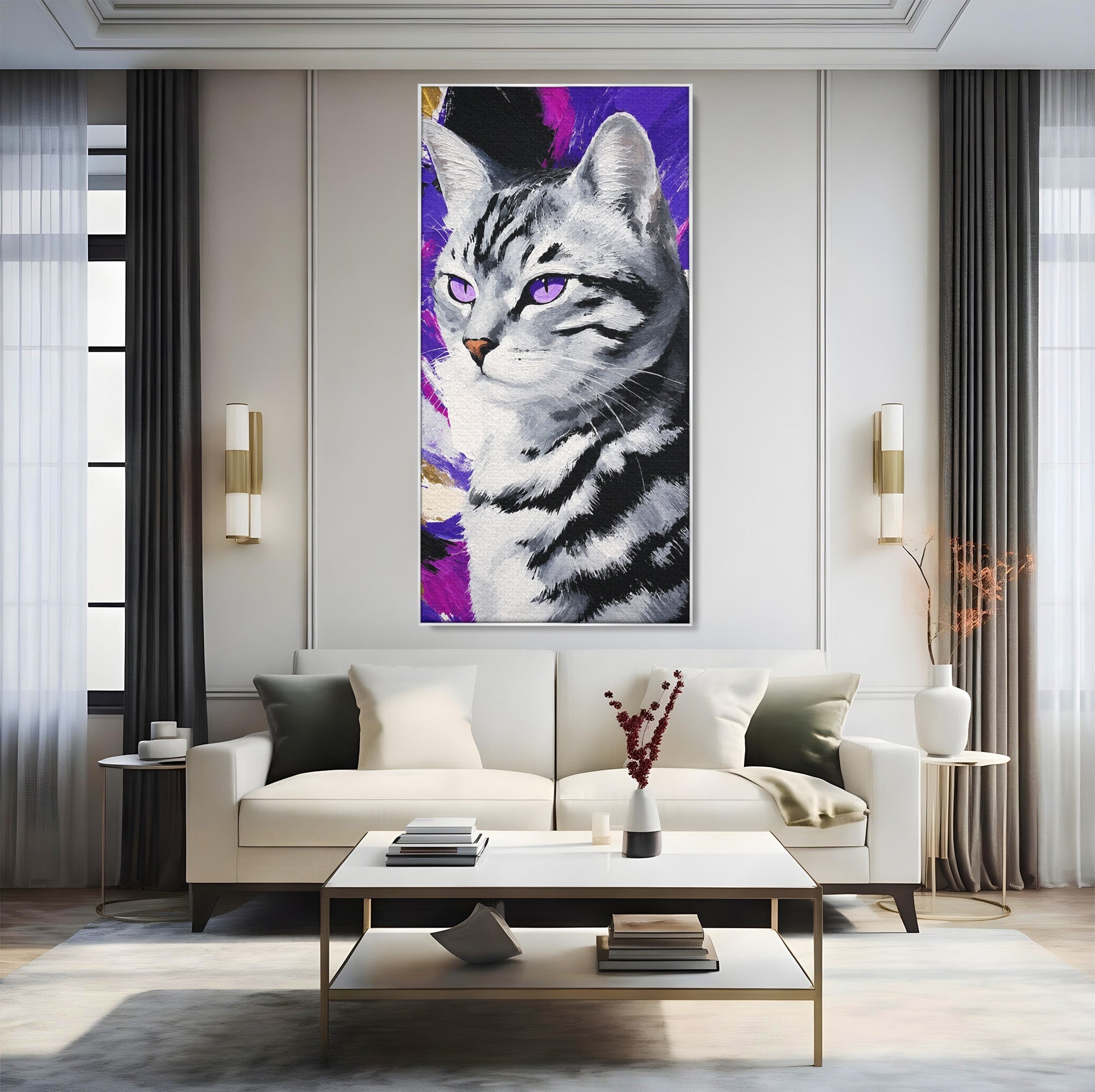 Tablou Canvas Premium LuxCanva® M1562, Pisica Eleganta, Pisica, Animale, Portret, Dormitor, Living, Culori Vibrante