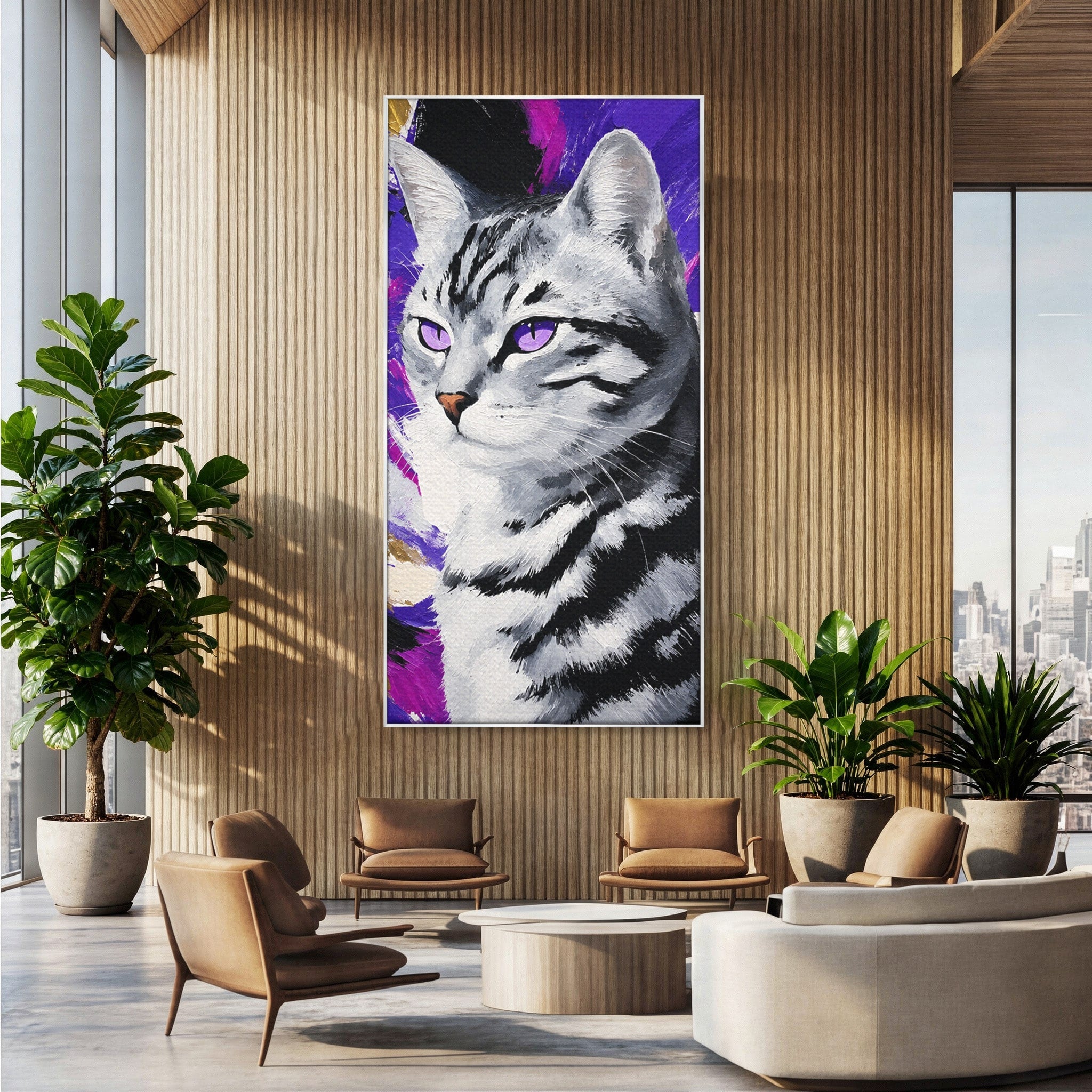 Tablou Canvas Premium LuxCanva® M1562, Pisica Eleganta, Pisica, Animale, Portret, Dormitor, Living, Culori Vibrante