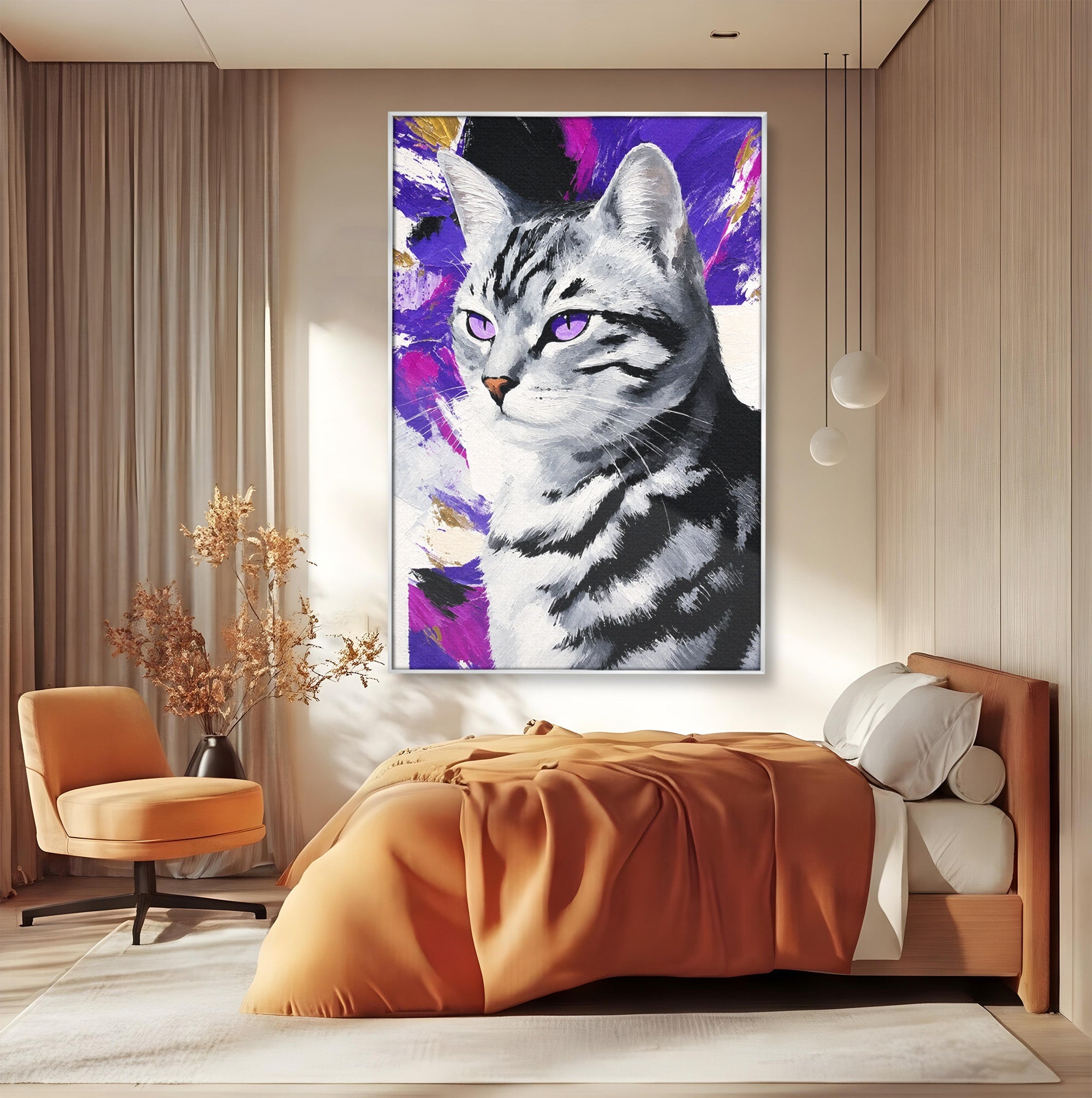 Tablou Canvas Premium LuxCanva® M1562, Pisica Eleganta, Pisica, Animale, Portret, Dormitor, Living, Culori Vibrante
