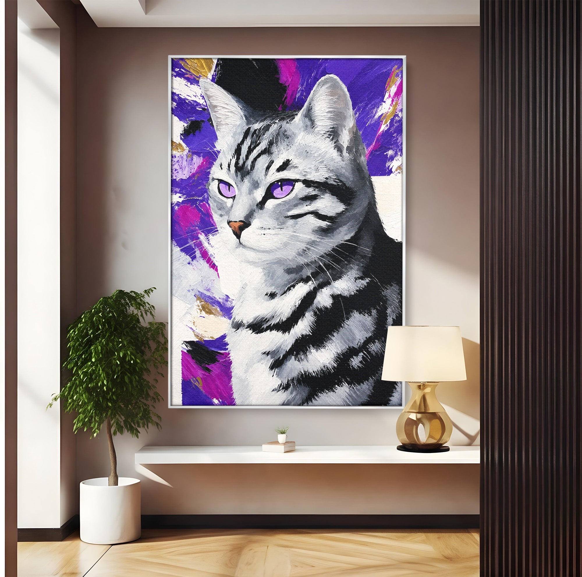 Tablou Canvas Premium LuxCanva® M1562, Pisica Eleganta, Pisica, Animale, Portret, Dormitor, Living, Culori Vibrante