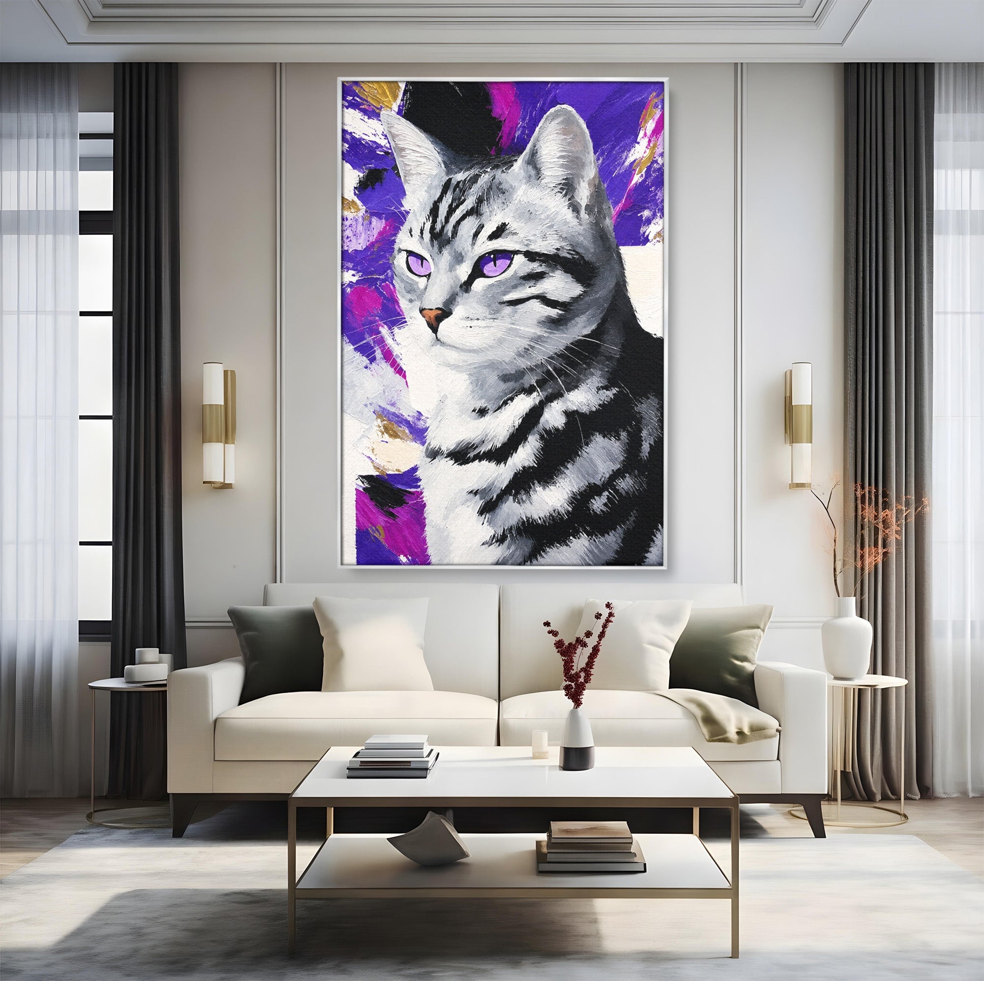 Tablou Canvas Premium LuxCanva® M1562, Pisica Eleganta, Pisica, Animale, Portret, Dormitor, Living, Culori Vibrante