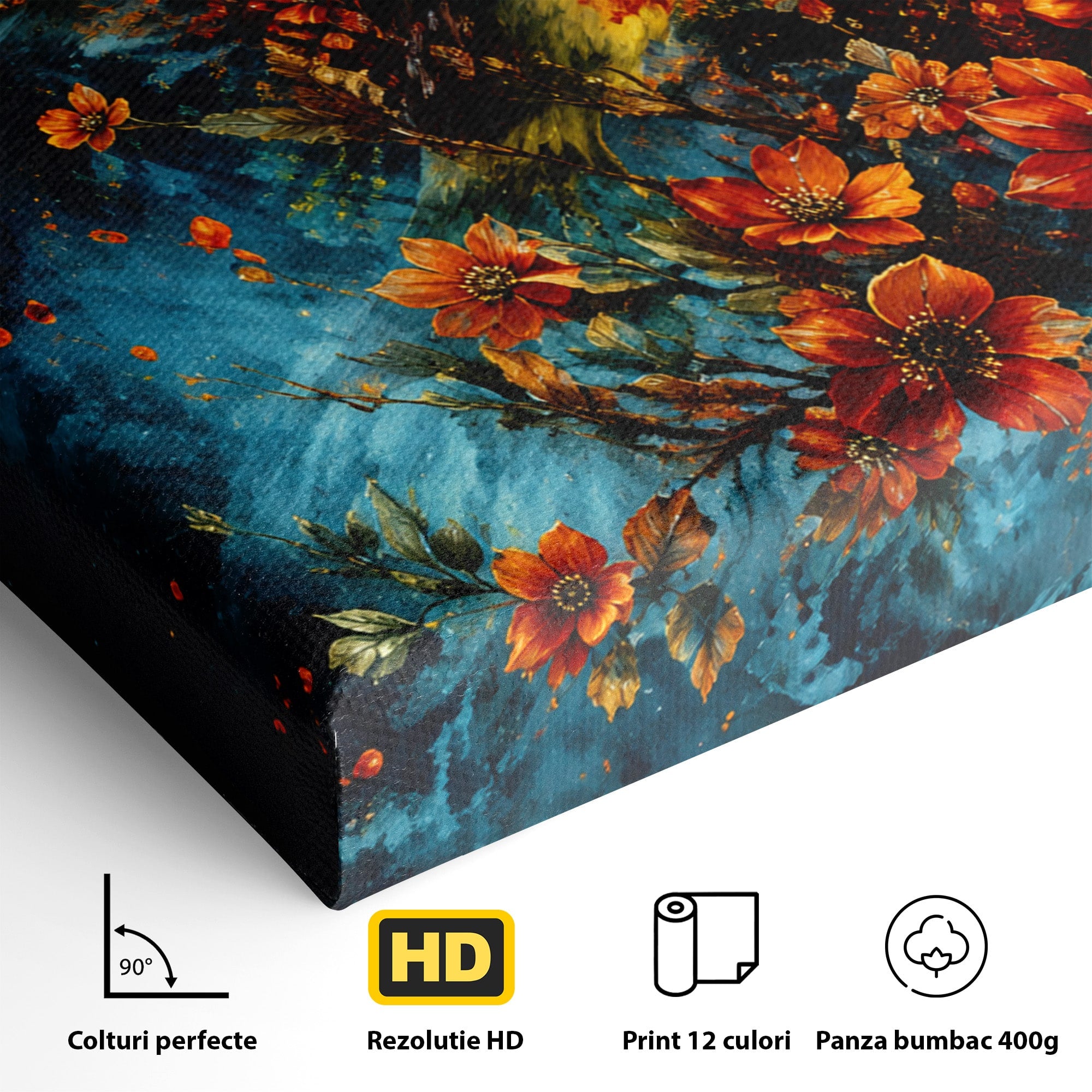 Tablou Canvas Premium LuxCanva® M1563, Pasare De Foc, Pasare, Flori, Arta Abstracta, Natura, Living, Culori Vibrante