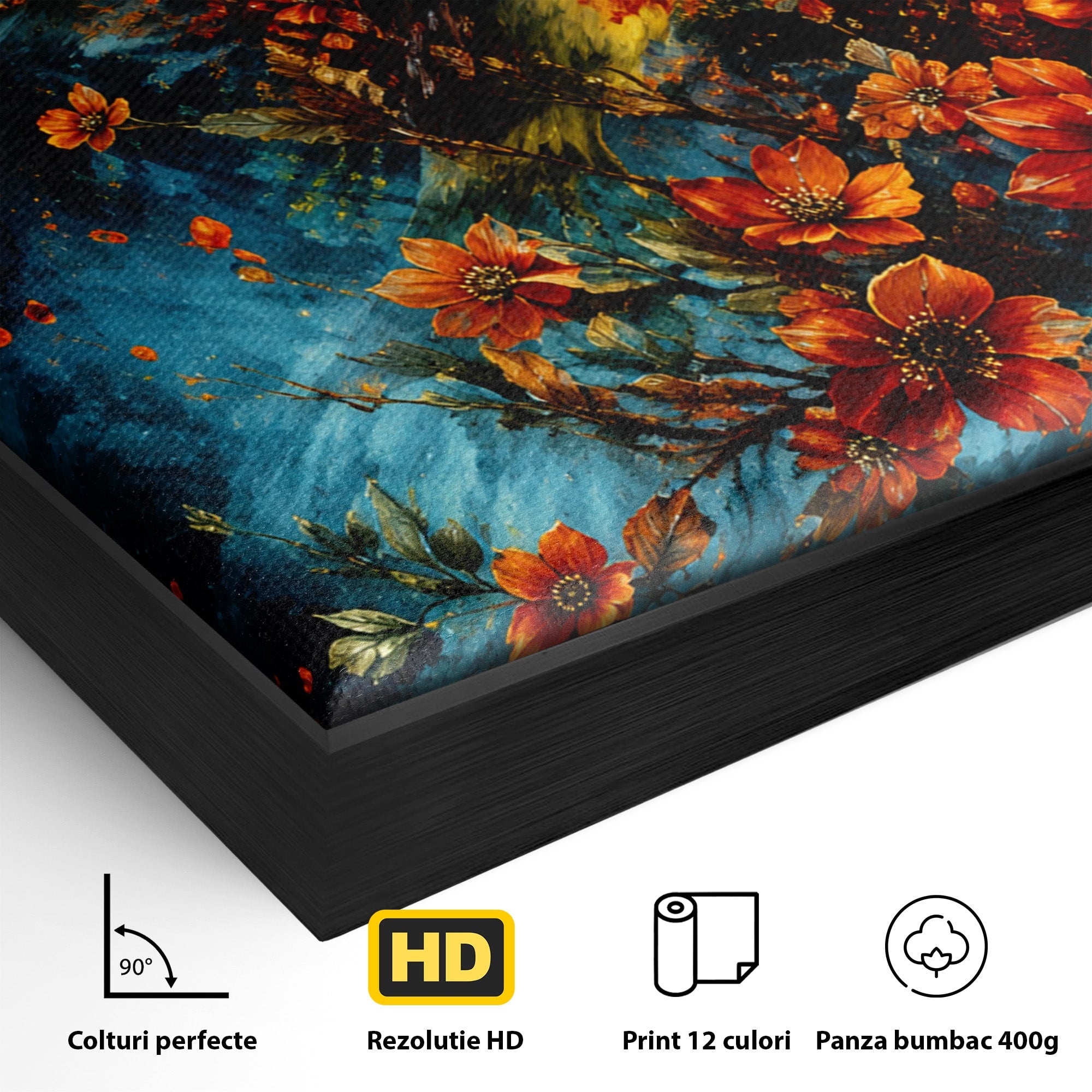 Tablou Canvas Premium LuxCanva® M1563, Pasare De Foc, Pasare, Flori, Arta Abstracta, Natura, Living, Culori Vibrante