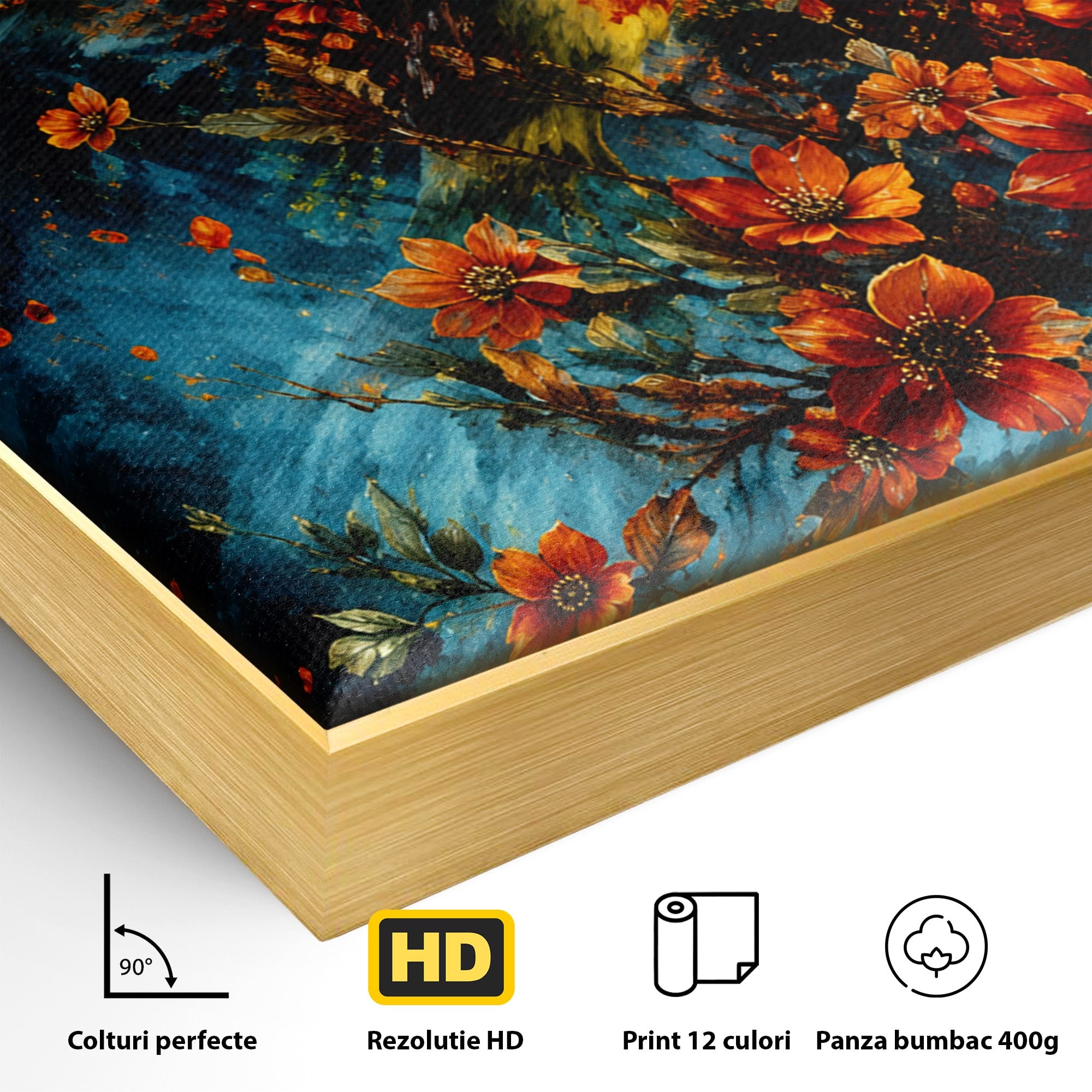 Tablou Canvas Premium LuxCanva® M1563, Pasare De Foc, Pasare, Flori, Arta Abstracta, Natura, Living, Culori Vibrante
