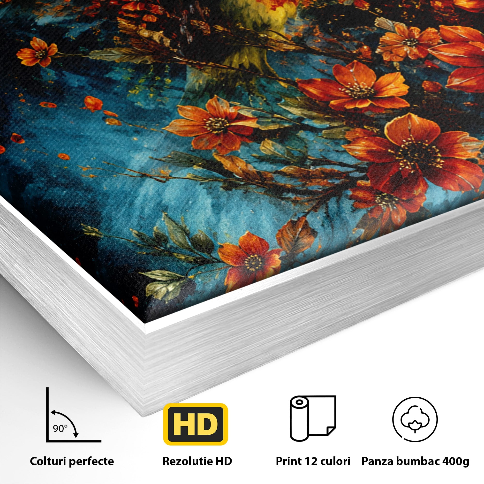 Tablou Canvas Premium LuxCanva® M1563, Pasare De Foc, Pasare, Flori, Arta Abstracta, Natura, Living, Culori Vibrante