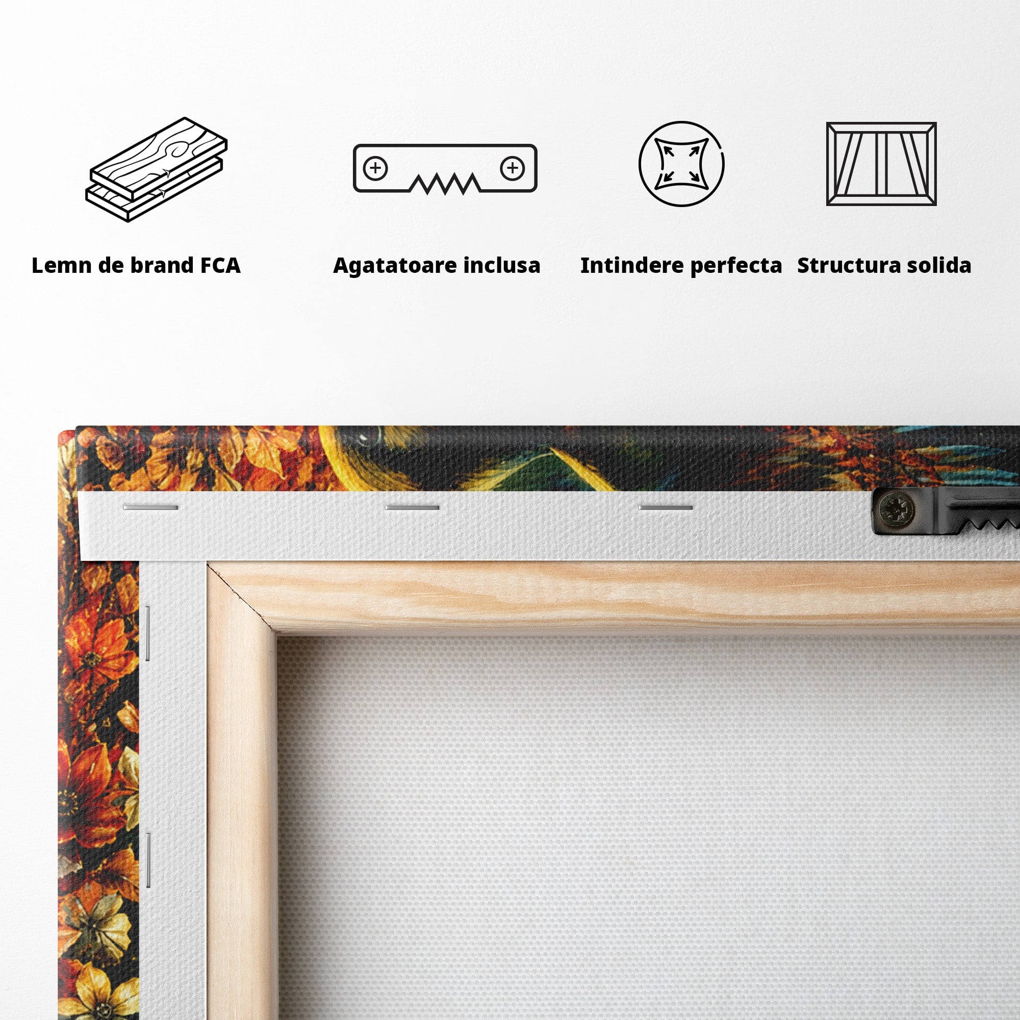 Tablou Canvas Premium LuxCanva® M1563, Pasare De Foc, Pasare, Flori, Arta Abstracta, Natura, Living, Culori Vibrante