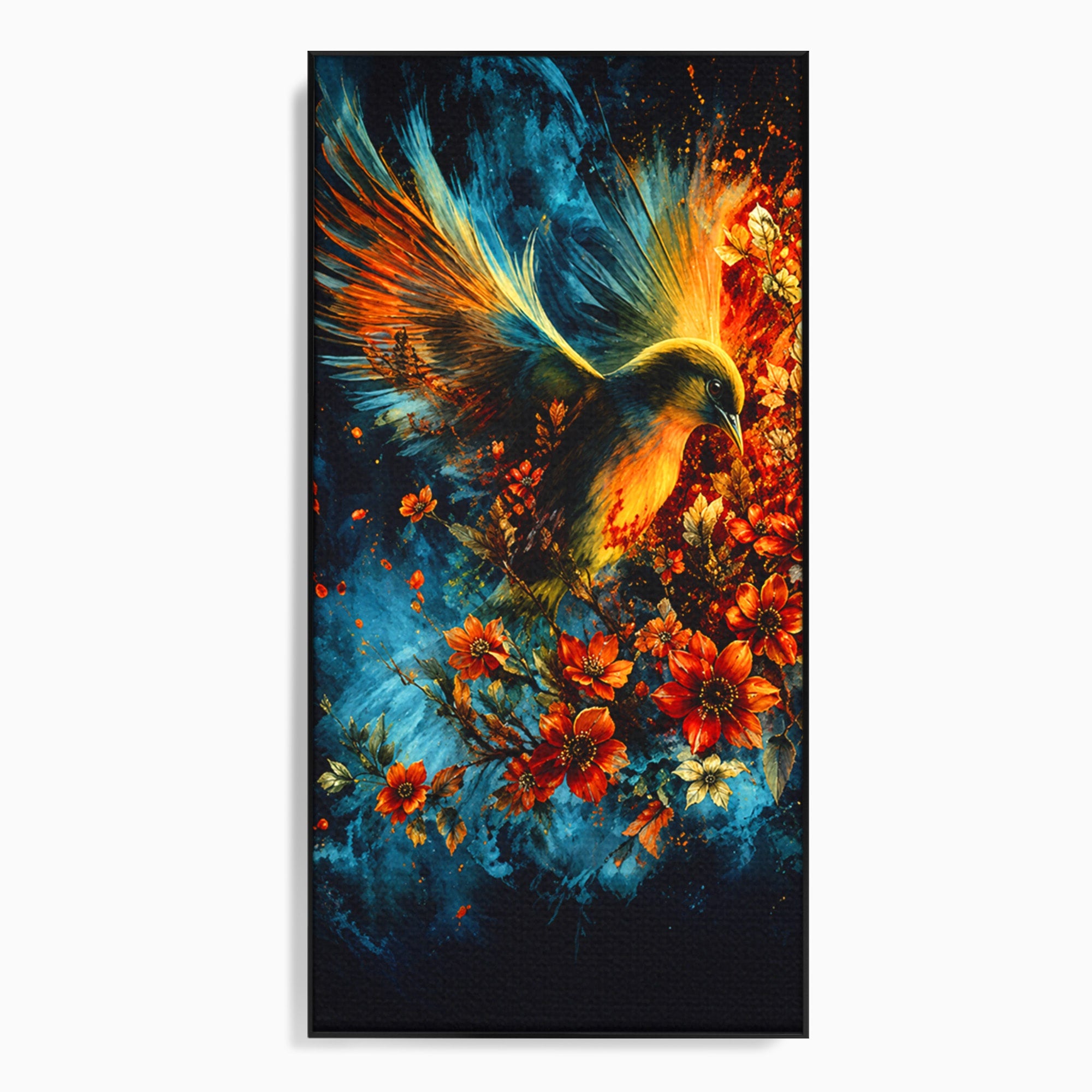 Tablou Canvas Premium LuxCanva® M1563, Pasare De Foc, Pasare, Flori, Arta Abstracta, Natura, Living, Culori Vibrante