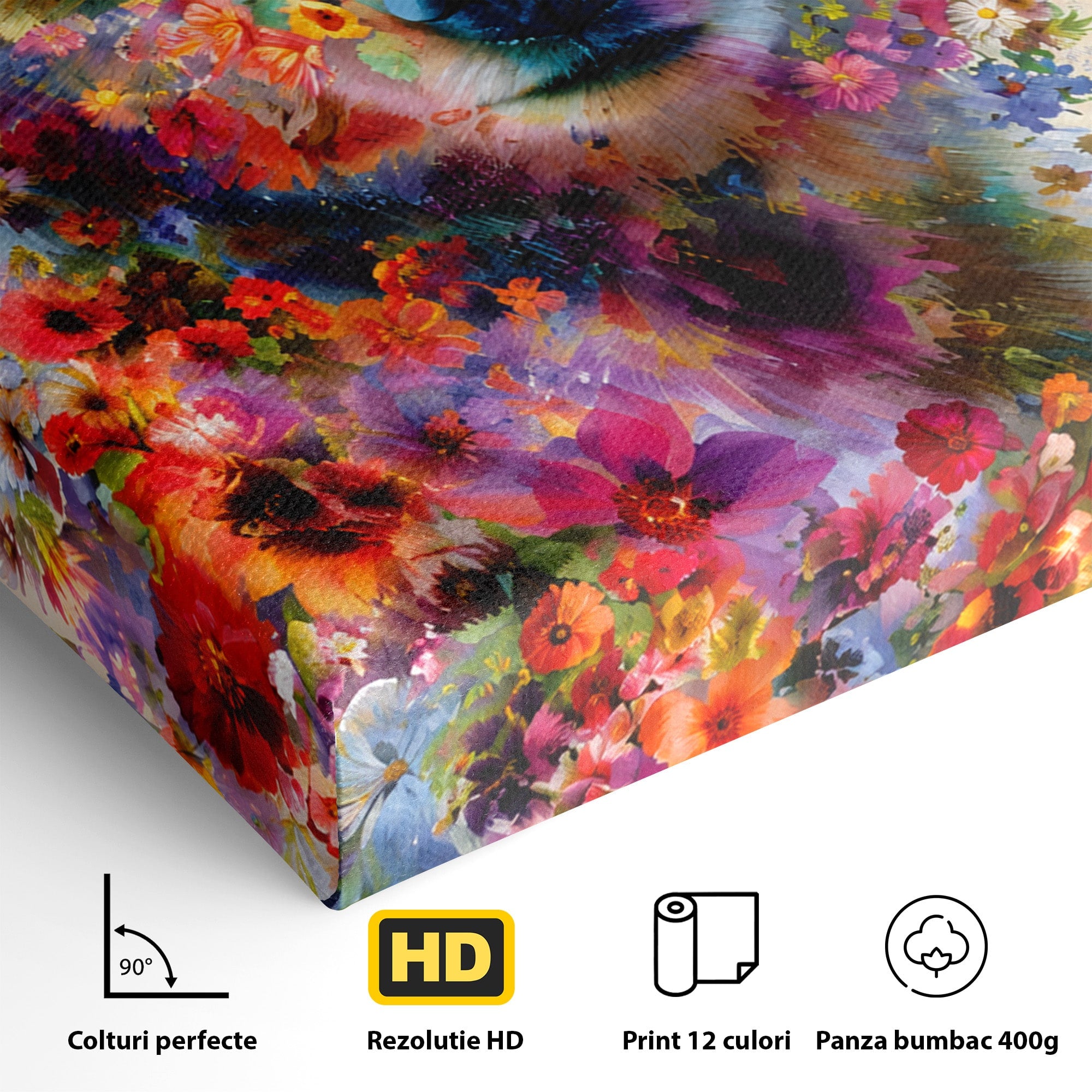 Tablou Canvas Premium LuxCanva® M1565, Ursul Floral, Urs, Flori, Natura, Arta, Living, Culori Vibrante
