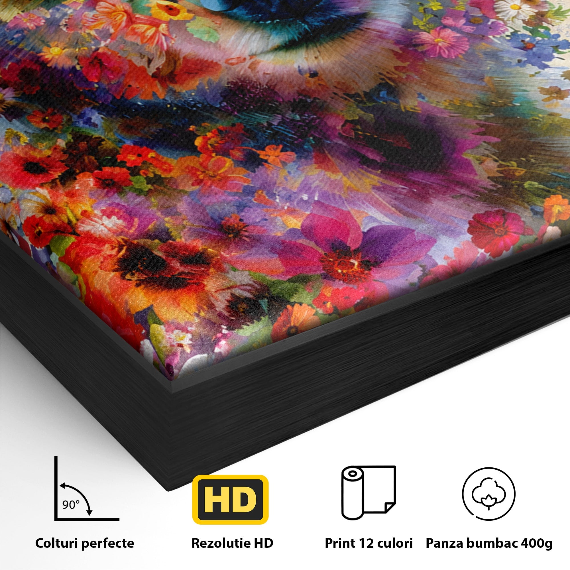 Tablou Canvas Premium LuxCanva® M1565, Ursul Floral, Urs, Flori, Natura, Arta, Living, Culori Vibrante