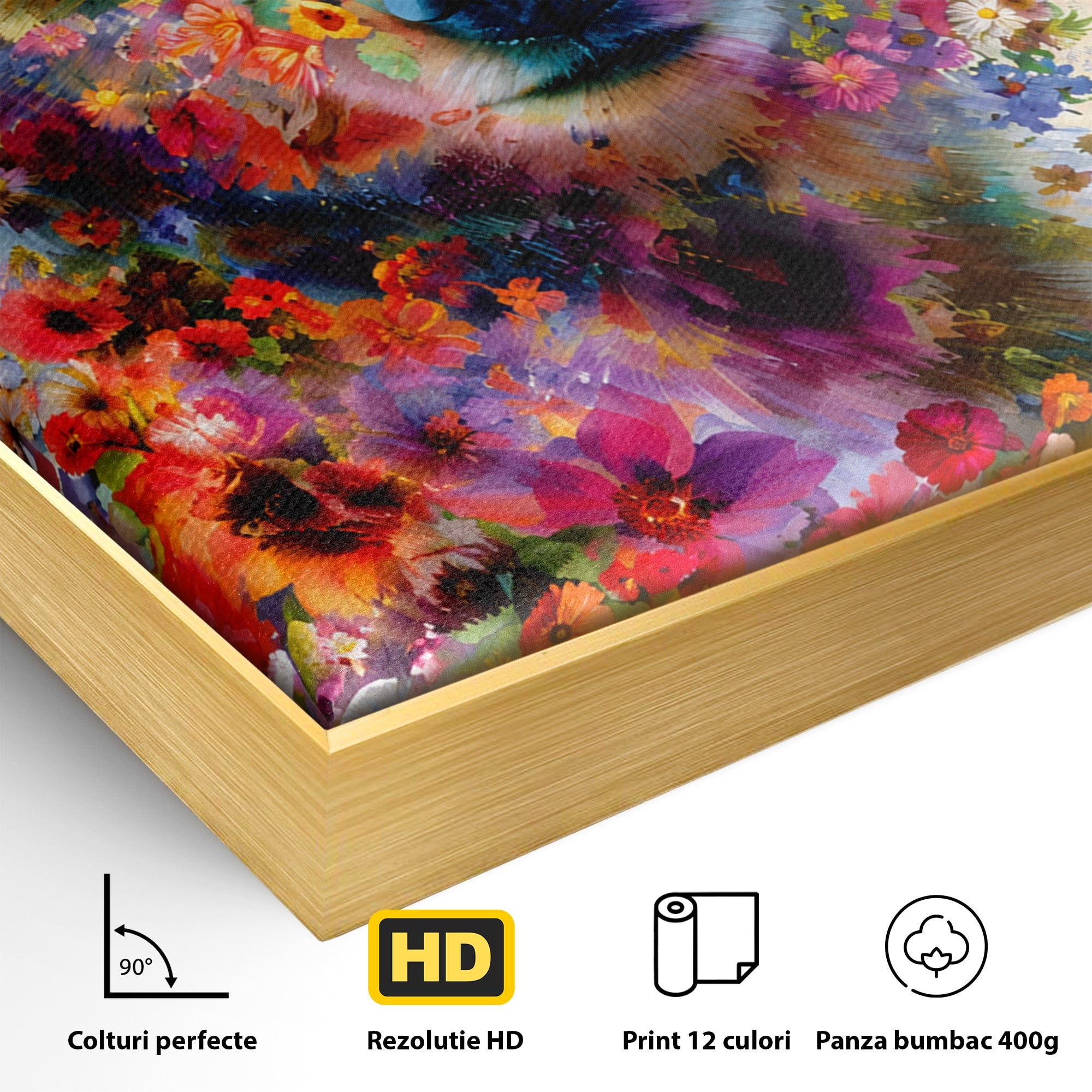Tablou Canvas Premium LuxCanva® M1565, Ursul Floral, Urs, Flori, Natura, Arta, Living, Culori Vibrante