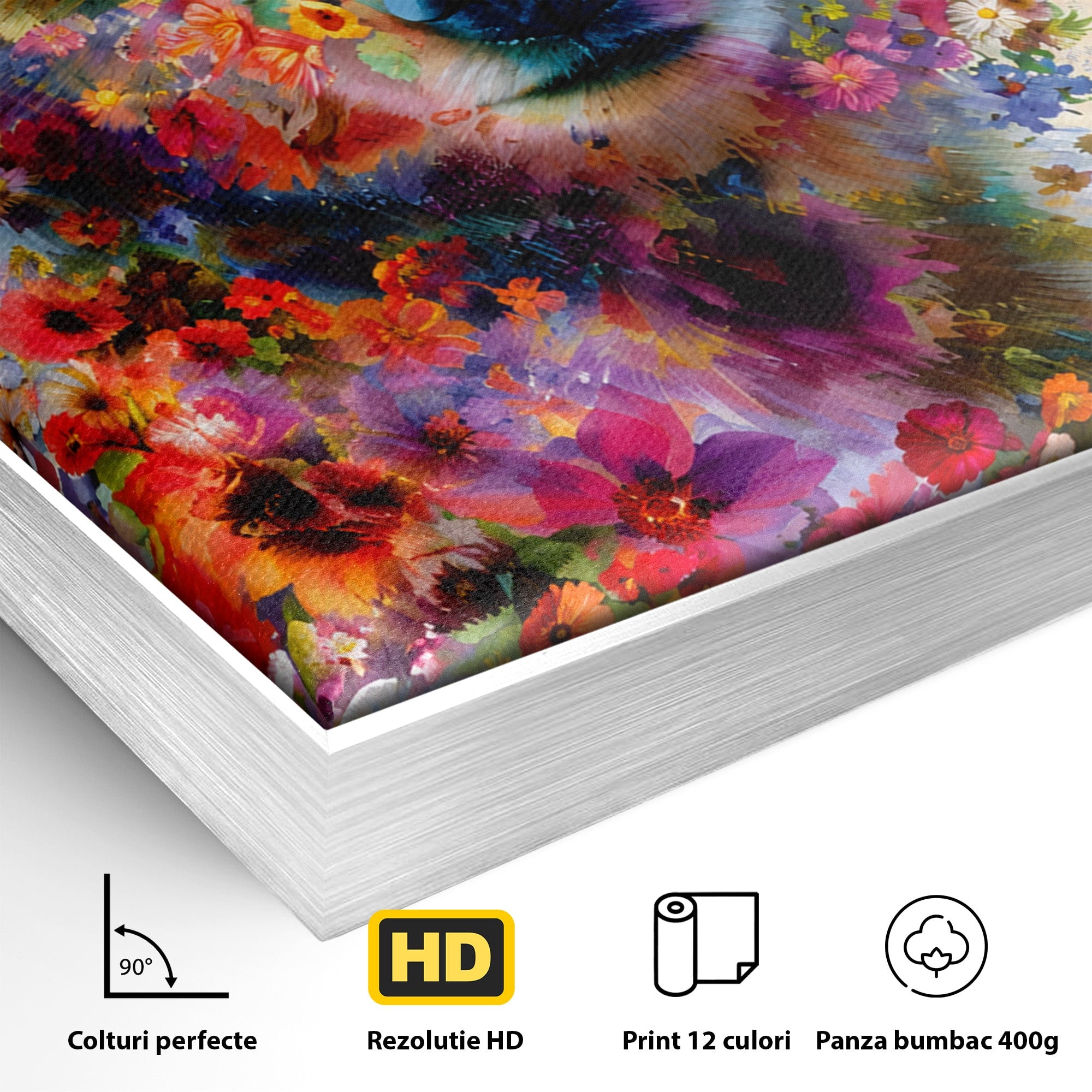 Tablou Canvas Premium LuxCanva® M1565, Ursul Floral, Urs, Flori, Natura, Arta, Living, Culori Vibrante