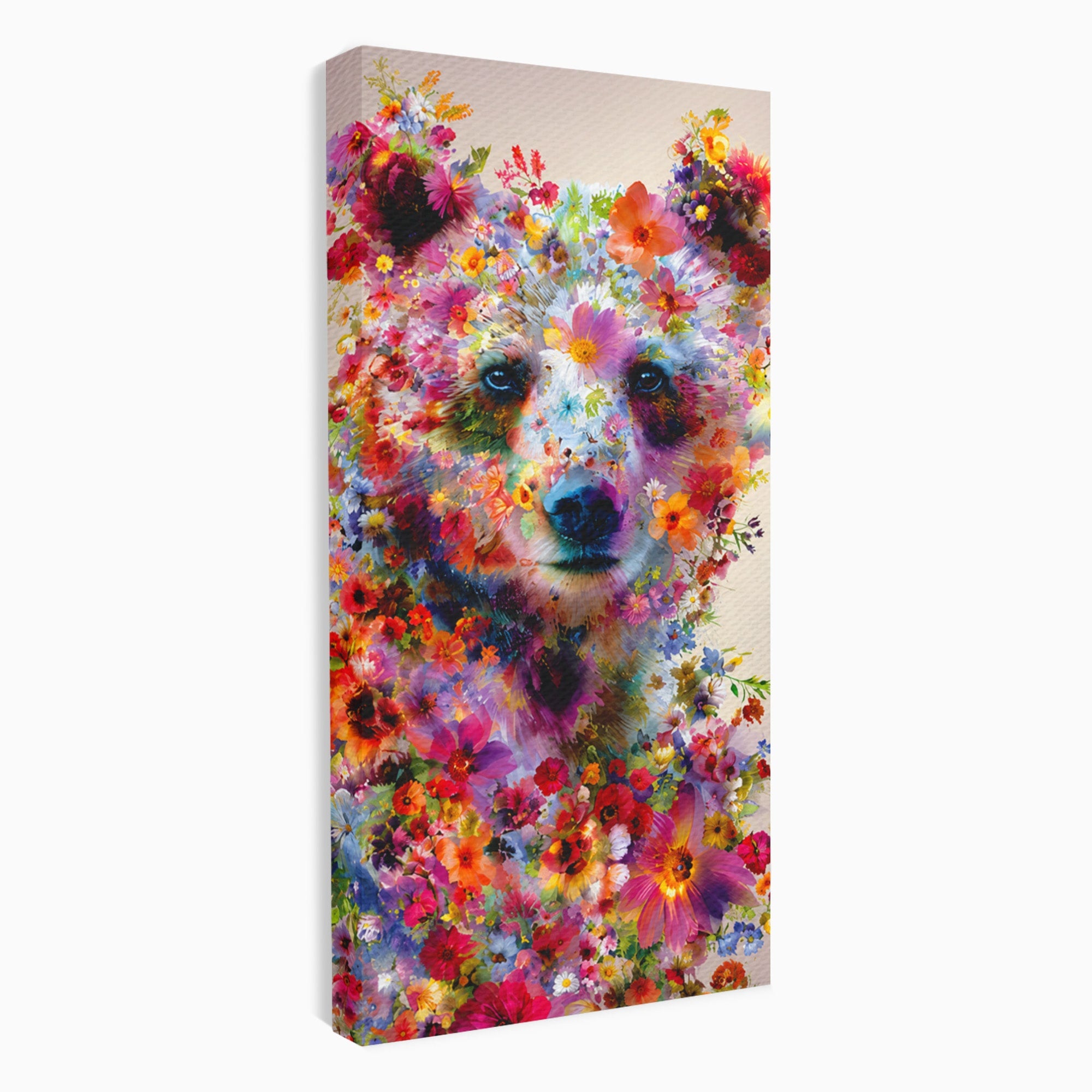 Tablou Canvas Premium LuxCanva® M1565, Ursul Floral, Urs, Flori, Natura, Arta, Living, Culori Vibrante