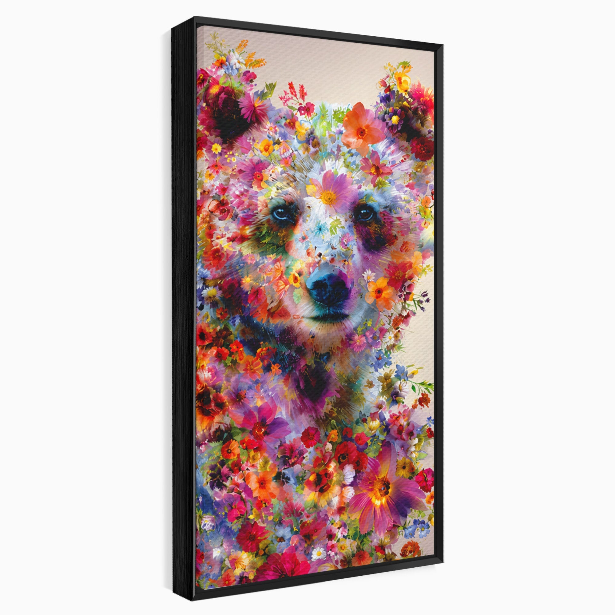 Tablou Canvas Premium LuxCanva® M1565, Ursul Floral, Urs, Flori, Natura, Arta, Living, Culori Vibrante