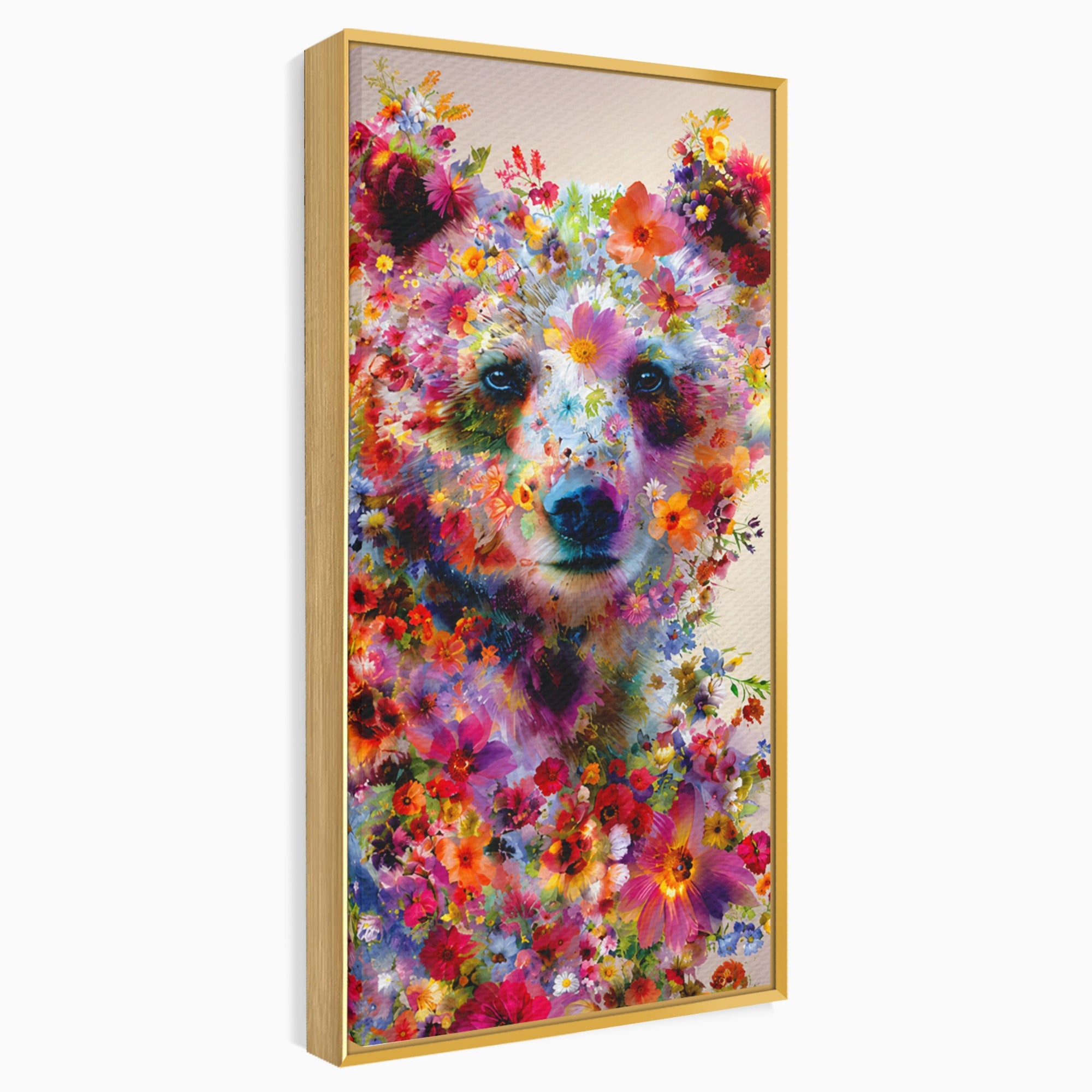 Tablou Canvas Premium LuxCanva® M1565, Ursul Floral, Urs, Flori, Natura, Arta, Living, Culori Vibrante