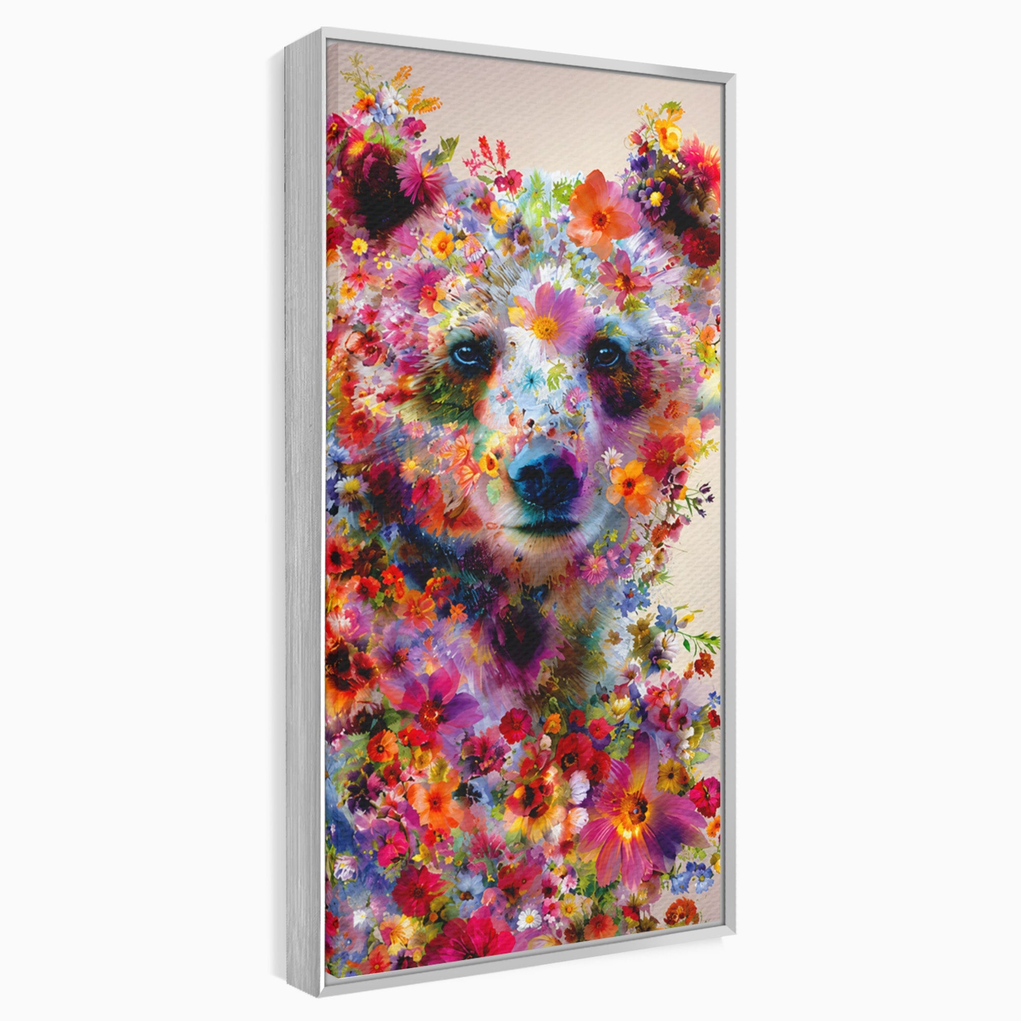 Tablou Canvas Premium LuxCanva® M1565, Ursul Floral, Urs, Flori, Natura, Arta, Living, Culori Vibrante