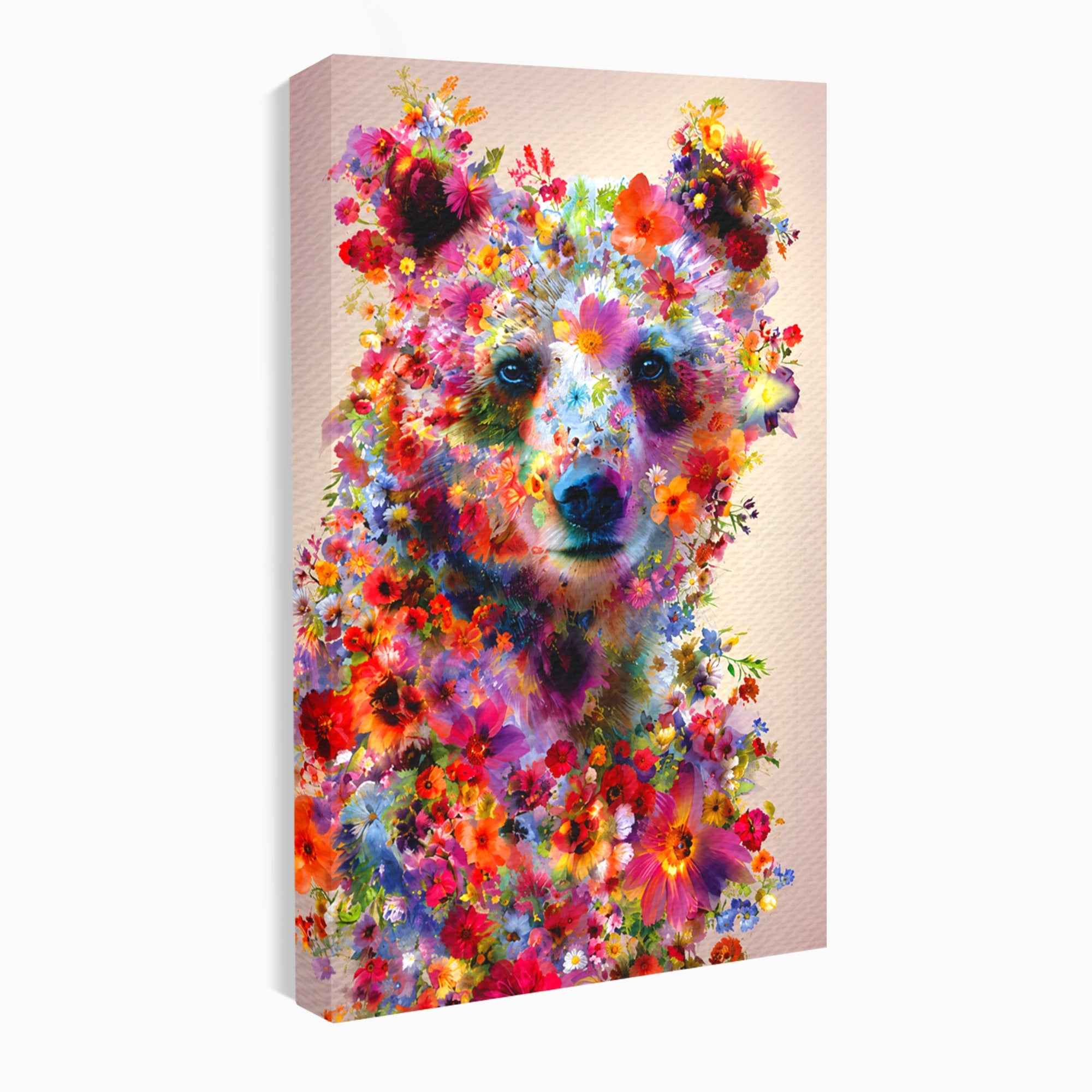 Tablou Canvas Premium LuxCanva® M1565, Ursul Floral, Urs, Flori, Natura, Arta, Living, Culori Vibrante