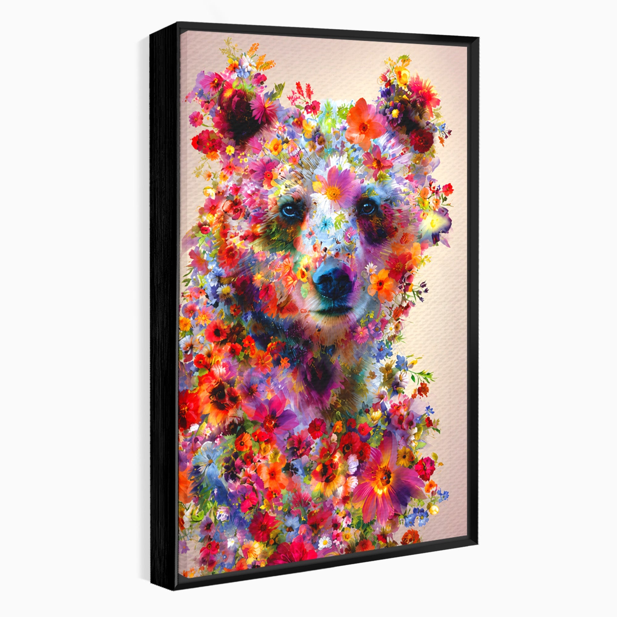 Tablou Canvas Premium LuxCanva® M1565, Ursul Floral, Urs, Flori, Natura, Arta, Living, Culori Vibrante