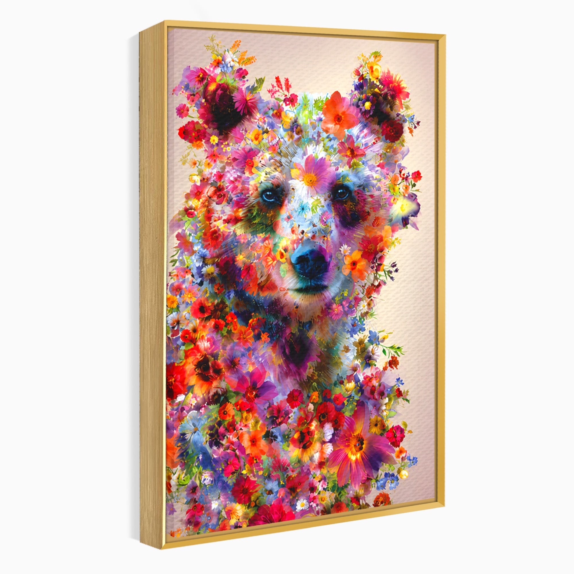 Tablou Canvas Premium LuxCanva® M1565, Ursul Floral, Urs, Flori, Natura, Arta, Living, Culori Vibrante