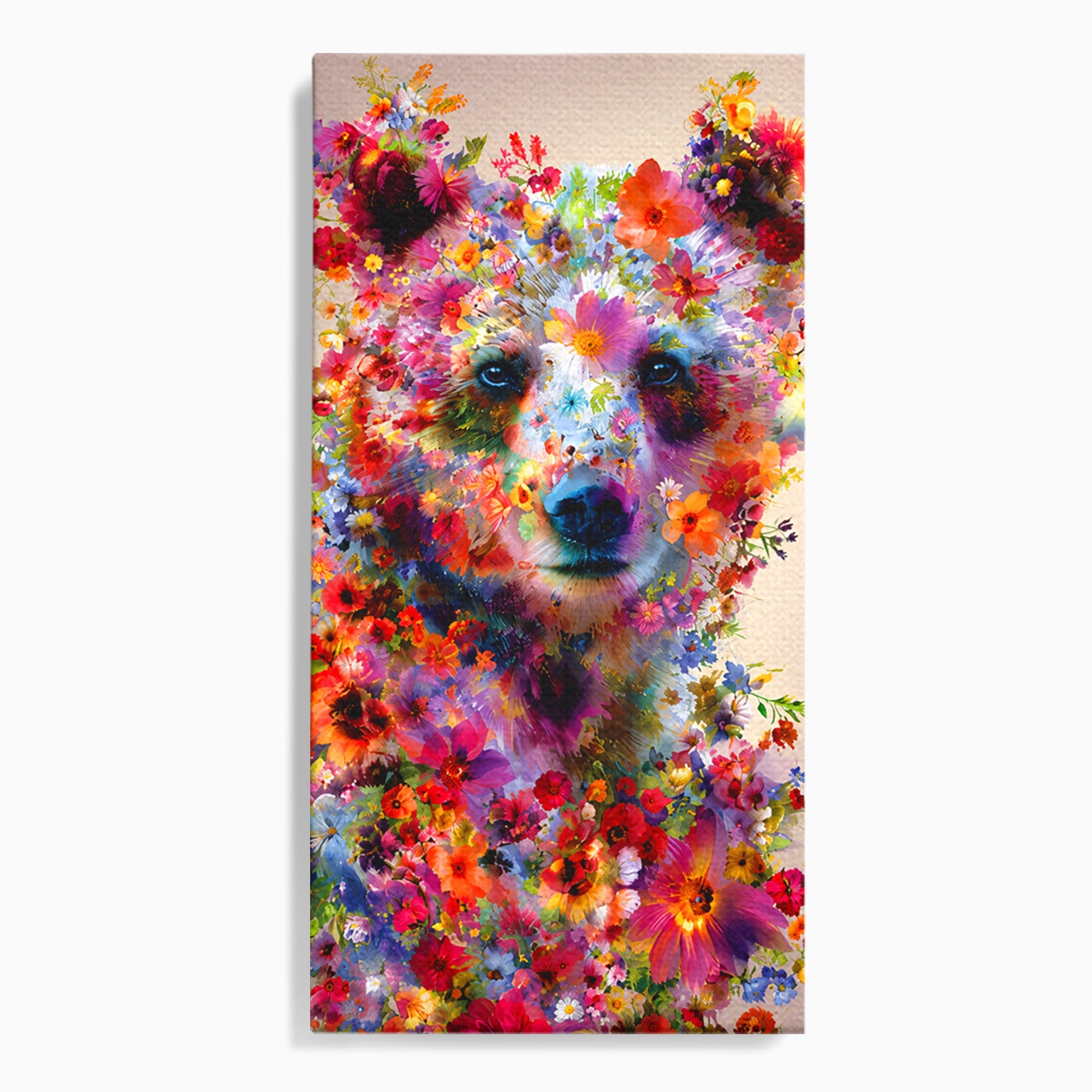 Tablou Canvas Premium LuxCanva® M1565, Ursul Floral, Urs, Flori, Natura, Arta, Living, Culori Vibrante