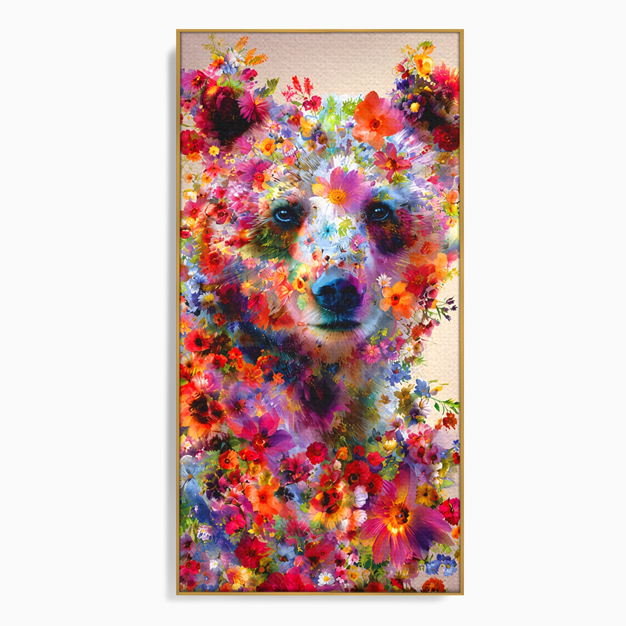 Tablou Canvas Premium LuxCanva® M1565, Ursul Floral, Urs, Flori, Natura, Arta, Living, Culori Vibrante