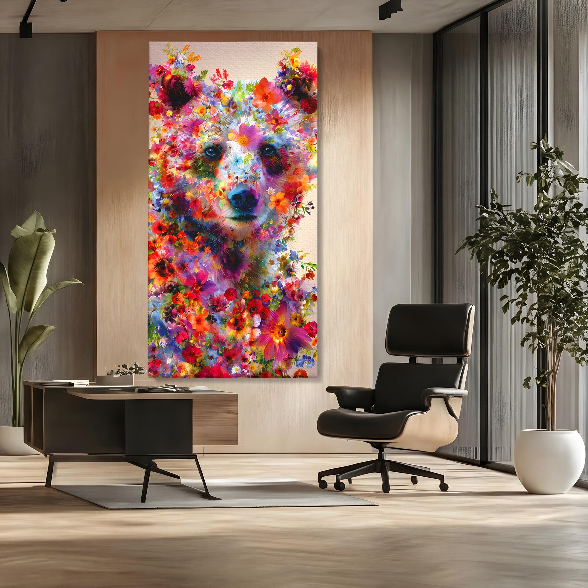 Tablou Canvas Premium LuxCanva® M1565, Ursul Floral, Urs, Flori, Natura, Arta, Living, Culori Vibrante