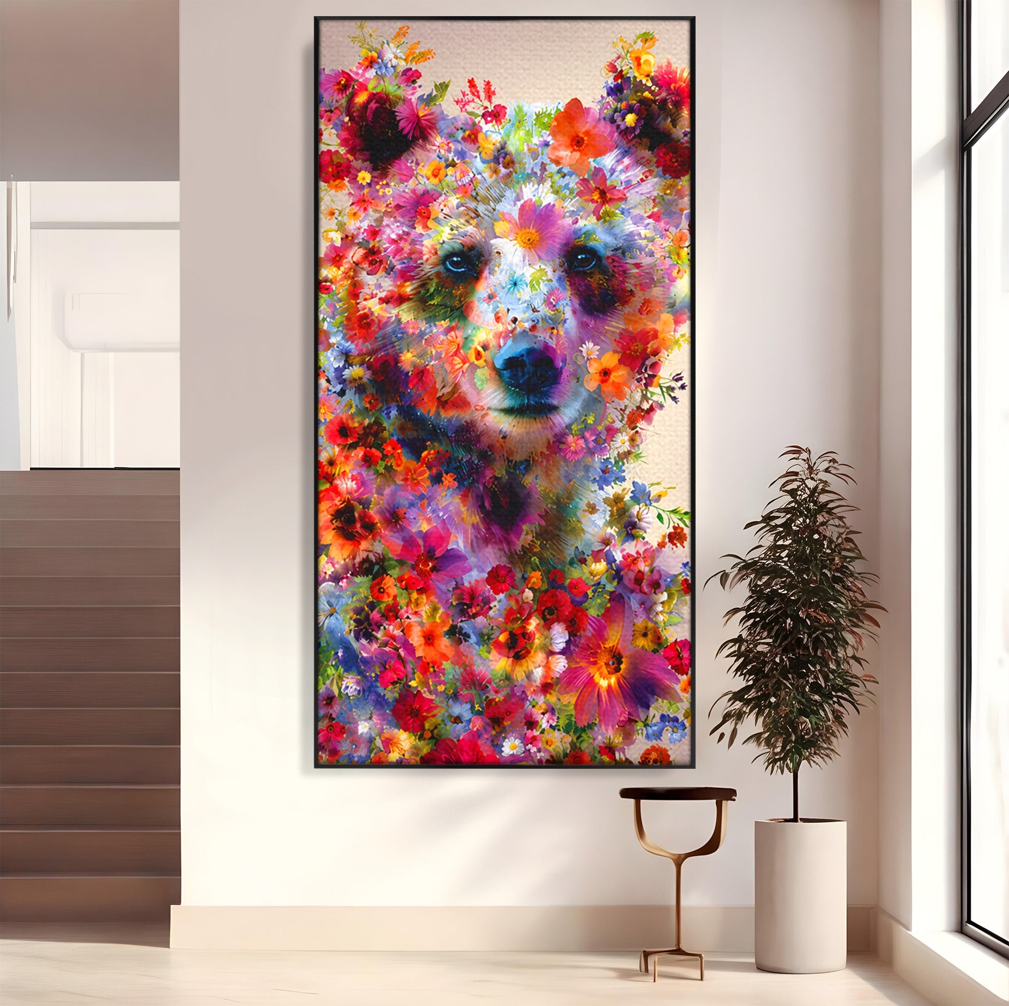 Tablou Canvas Premium LuxCanva® M1565, Ursul Floral, Urs, Flori, Natura, Arta, Living, Culori Vibrante