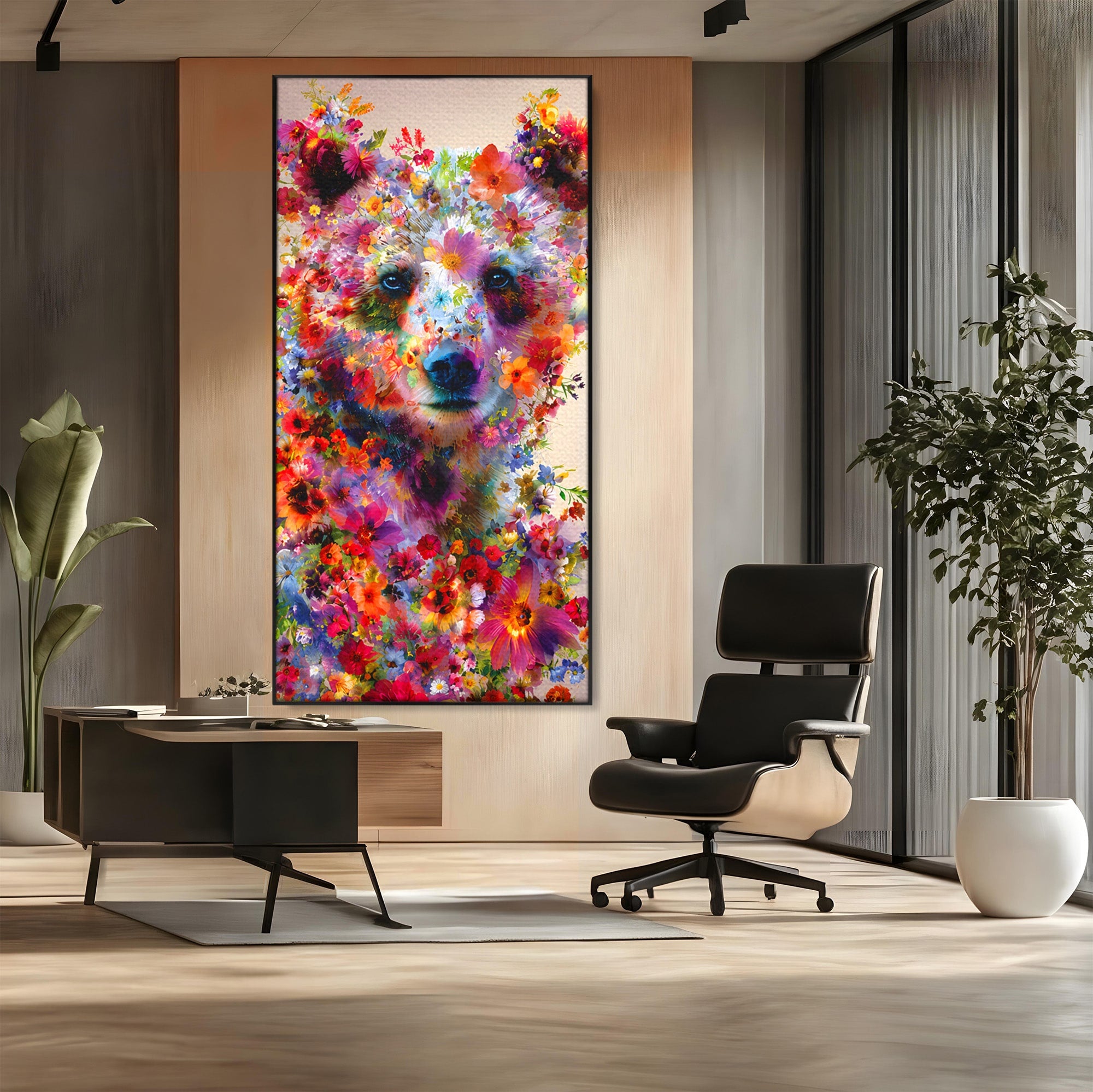 Tablou Canvas Premium LuxCanva® M1565, Ursul Floral, Urs, Flori, Natura, Arta, Living, Culori Vibrante