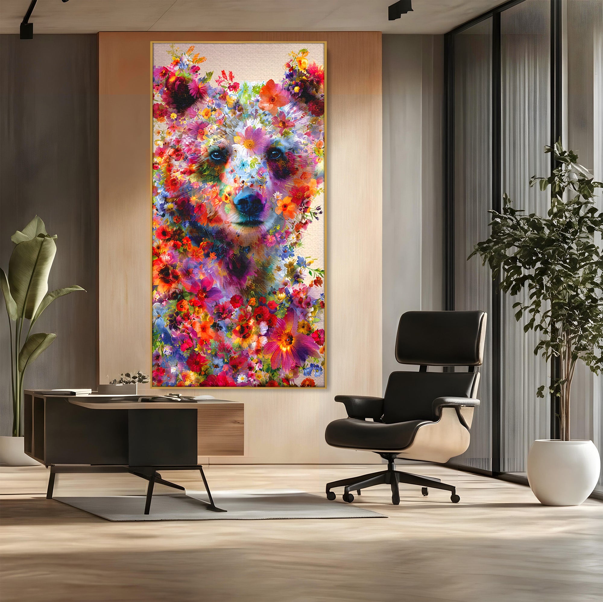 Tablou Canvas Premium LuxCanva® M1565, Ursul Floral, Urs, Flori, Natura, Arta, Living, Culori Vibrante