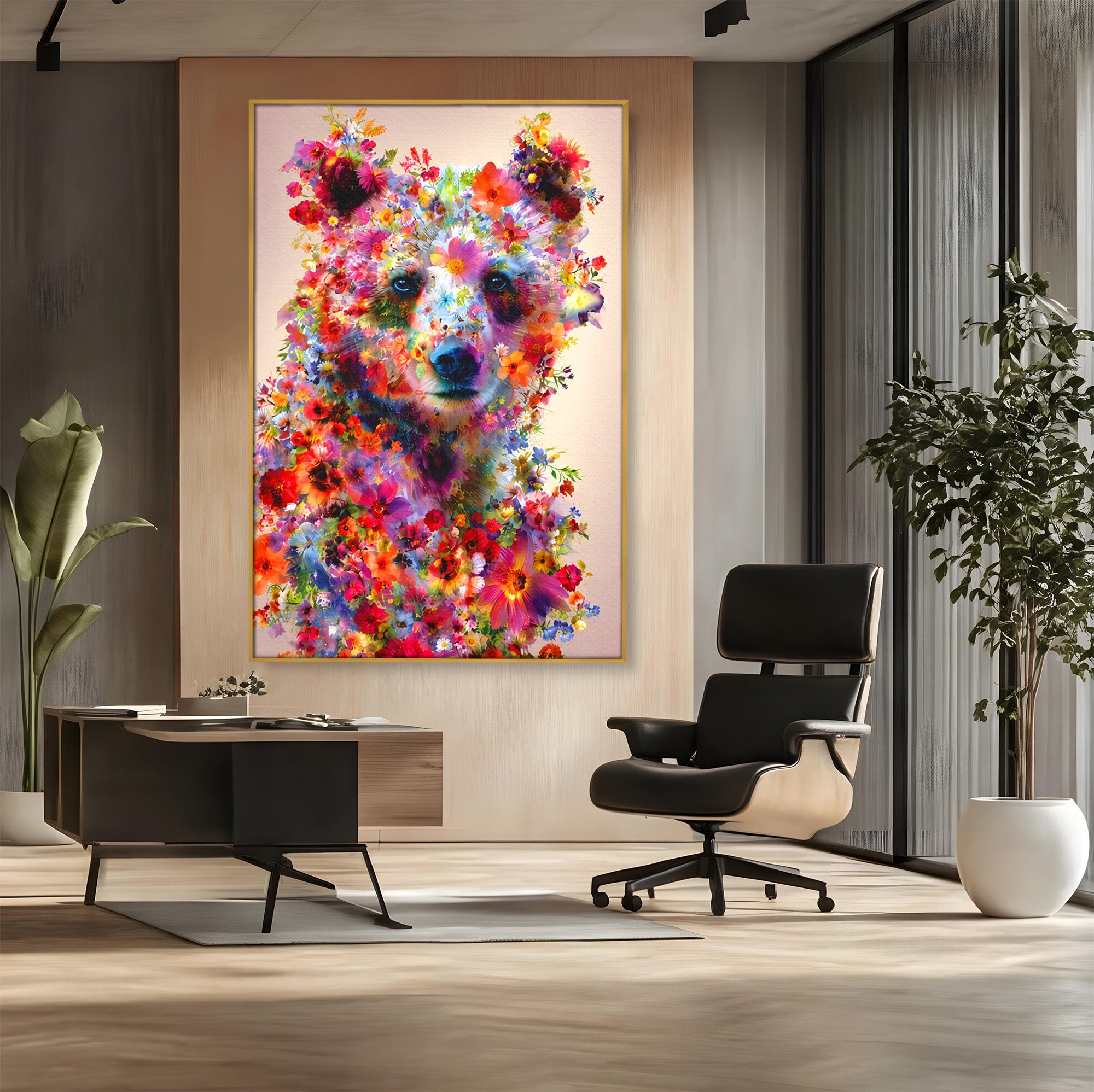 Tablou Canvas Premium LuxCanva® M1565, Ursul Floral, Urs, Flori, Natura, Arta, Living, Culori Vibrante