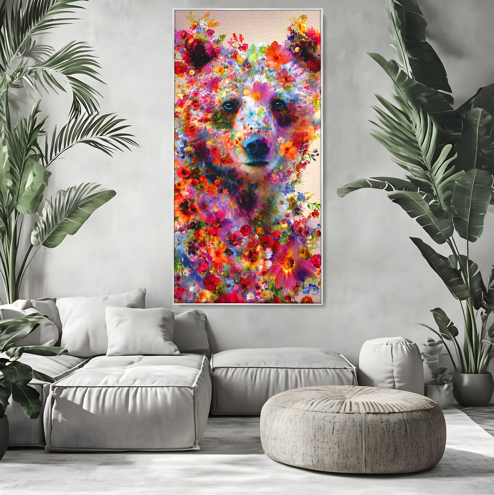 Tablou Canvas Premium LuxCanva® M1565, Ursul Floral, Urs, Flori, Natura, Arta, Living, Culori Vibrante