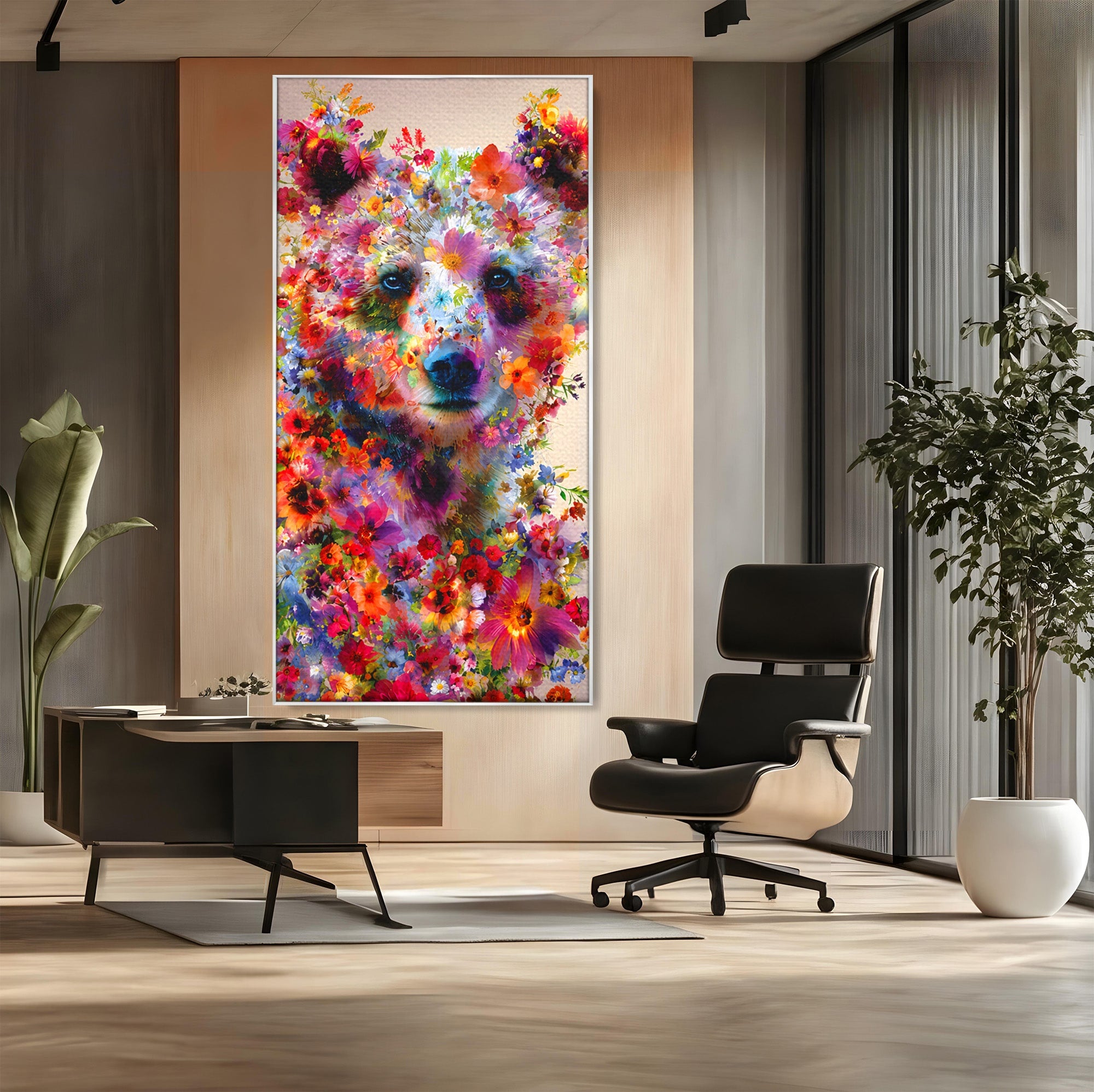 Tablou Canvas Premium LuxCanva® M1565, Ursul Floral, Urs, Flori, Natura, Arta, Living, Culori Vibrante