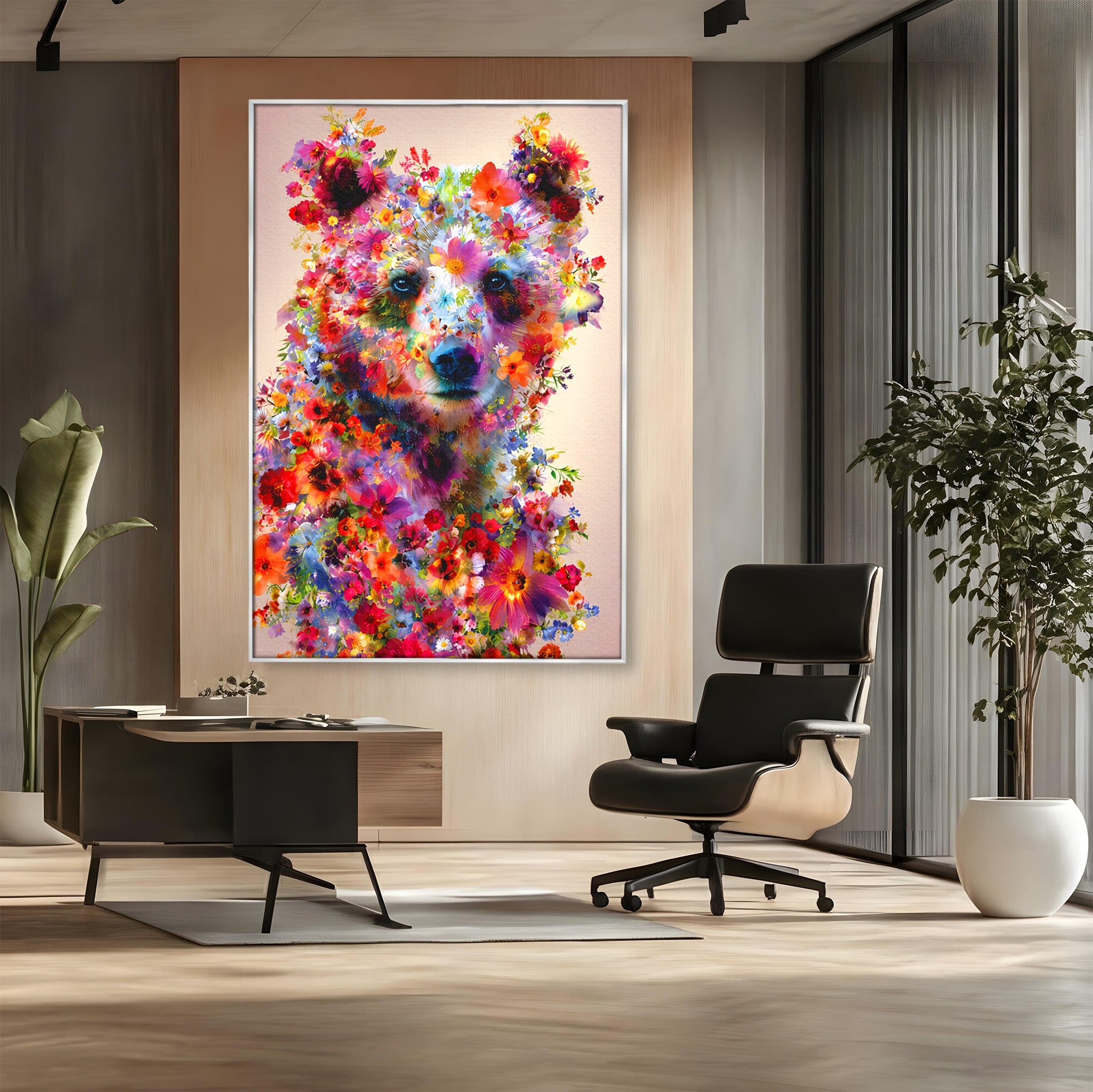 Tablou Canvas Premium LuxCanva® M1565, Ursul Floral, Urs, Flori, Natura, Arta, Living, Culori Vibrante