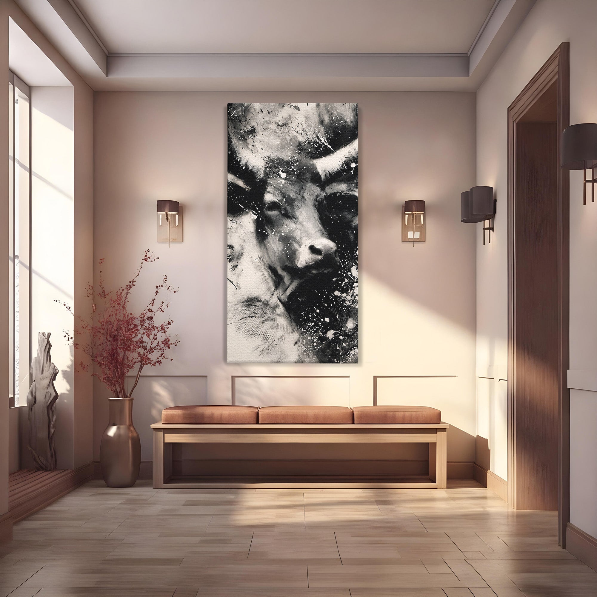 Tablou Canvas Premium LuxCanva® M1566, Taurul Impunator, Taur, Animale, Abstract, Putere, Living, Dormitor, Culori Vibrante