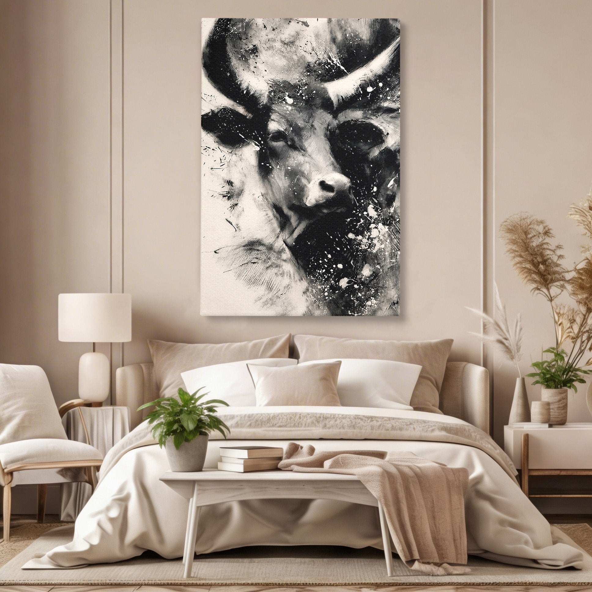 Tablou Canvas Premium LuxCanva® M1566, Taurul Impunator, Taur, Animale, Abstract, Putere, Living, Dormitor, Culori Vibrante