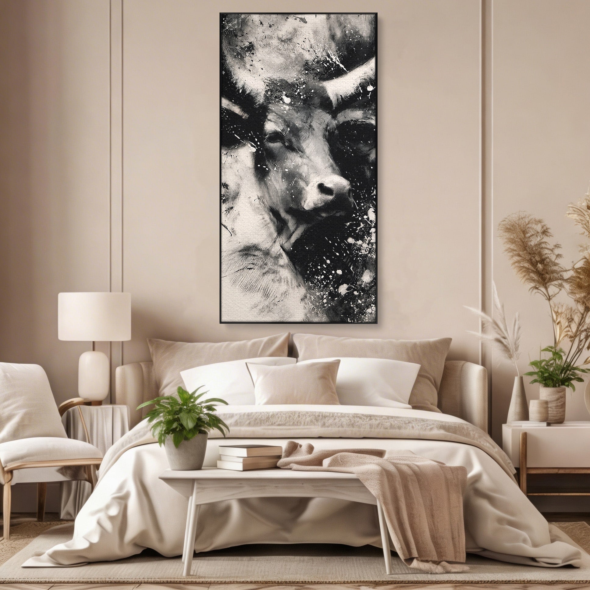 Tablou Canvas Premium LuxCanva® M1566, Taurul Impunator, Taur, Animale, Abstract, Putere, Living, Dormitor, Culori Vibrante