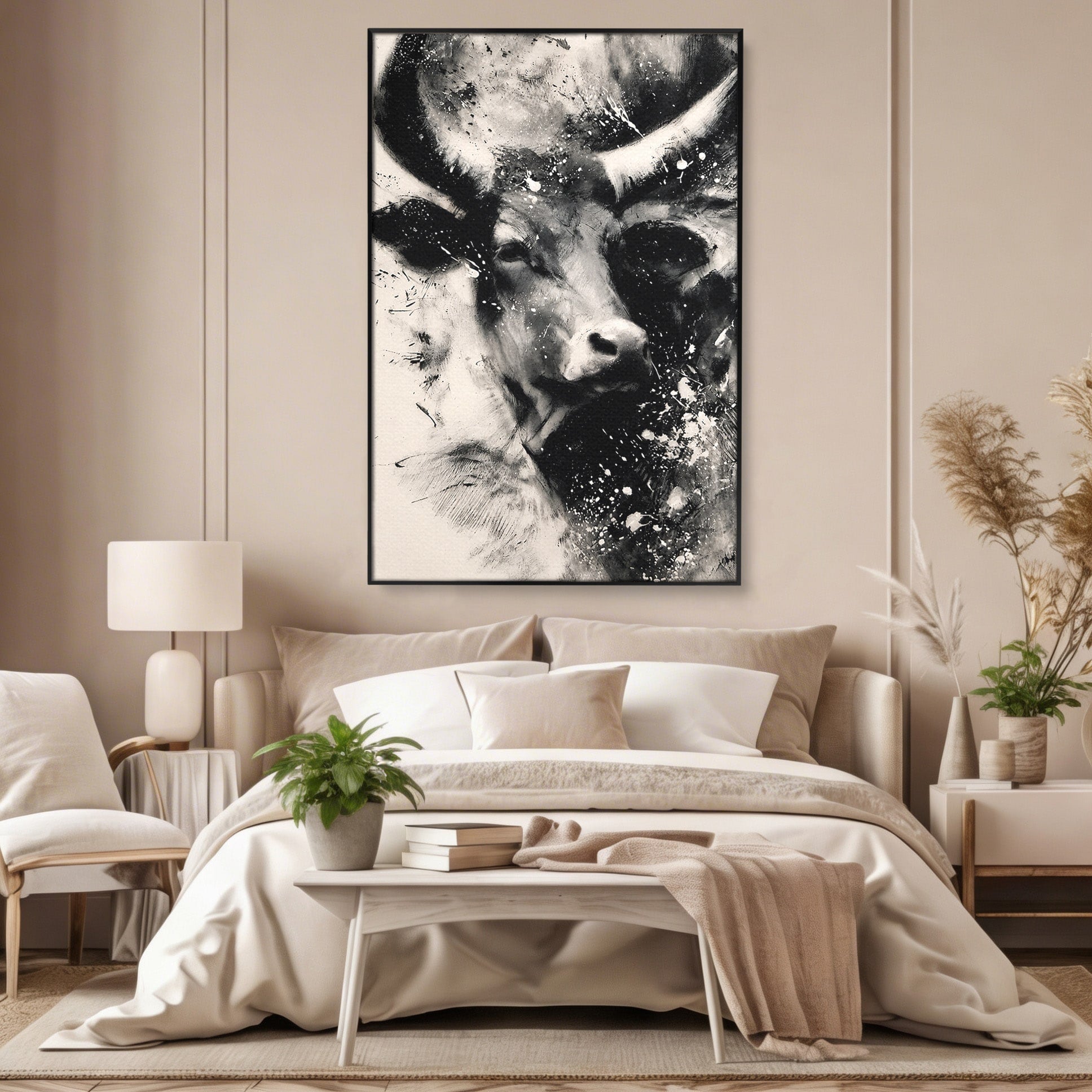 Tablou Canvas Premium LuxCanva® M1566, Taurul Impunator, Taur, Animale, Abstract, Putere, Living, Dormitor, Culori Vibrante