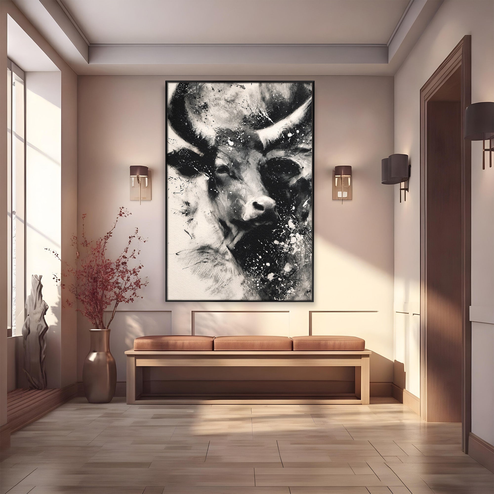 Tablou Canvas Premium LuxCanva® M1566, Taurul Impunator, Taur, Animale, Abstract, Putere, Living, Dormitor, Culori Vibrante