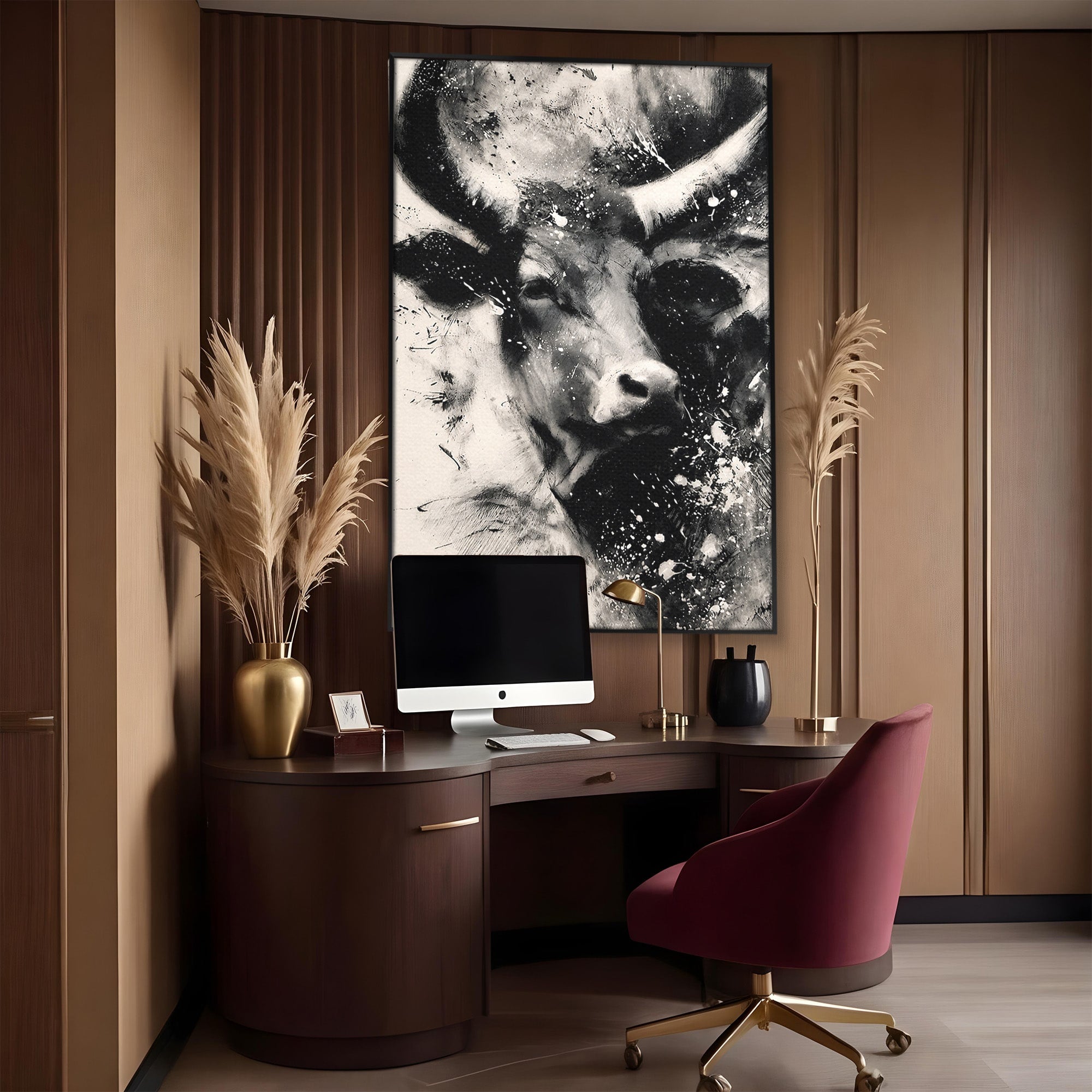 Tablou Canvas Premium LuxCanva® M1566, Taurul Impunator, Taur, Animale, Abstract, Putere, Living, Dormitor, Culori Vibrante