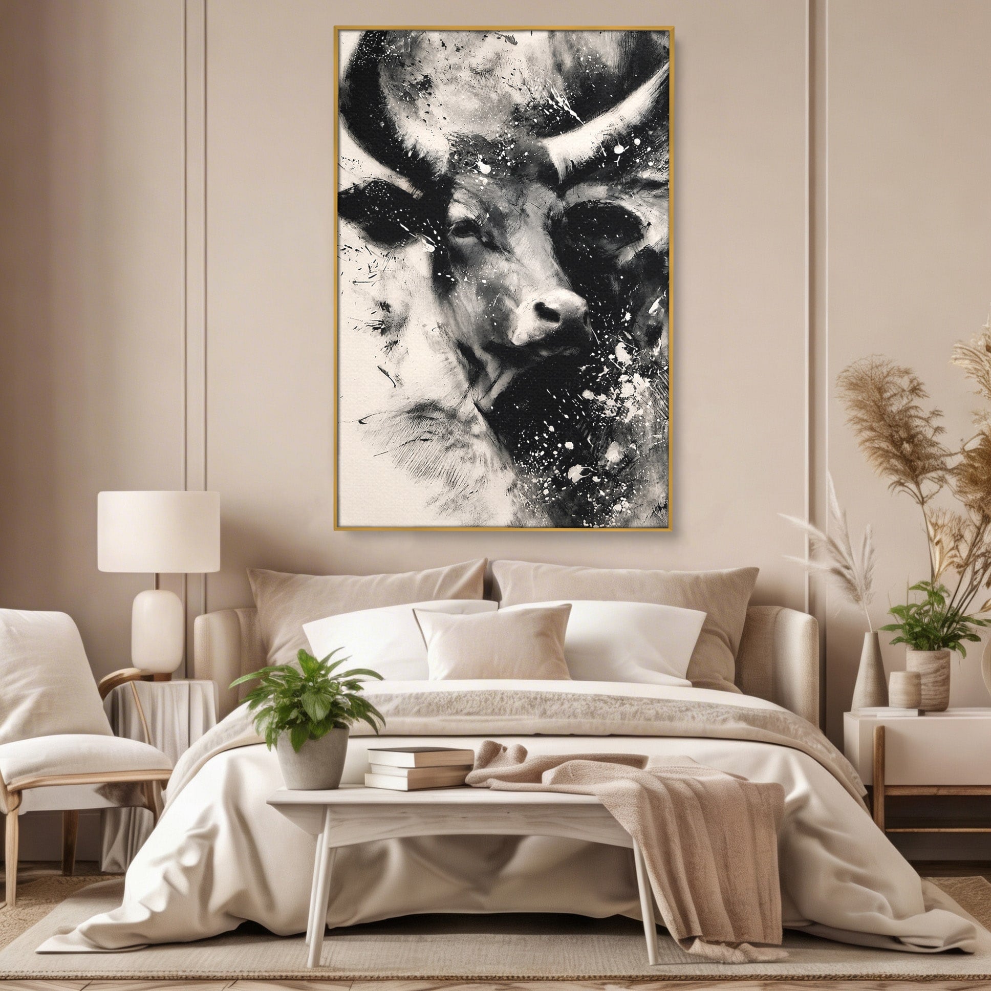 Tablou Canvas Premium LuxCanva® M1566, Taurul Impunator, Taur, Animale, Abstract, Putere, Living, Dormitor, Culori Vibrante