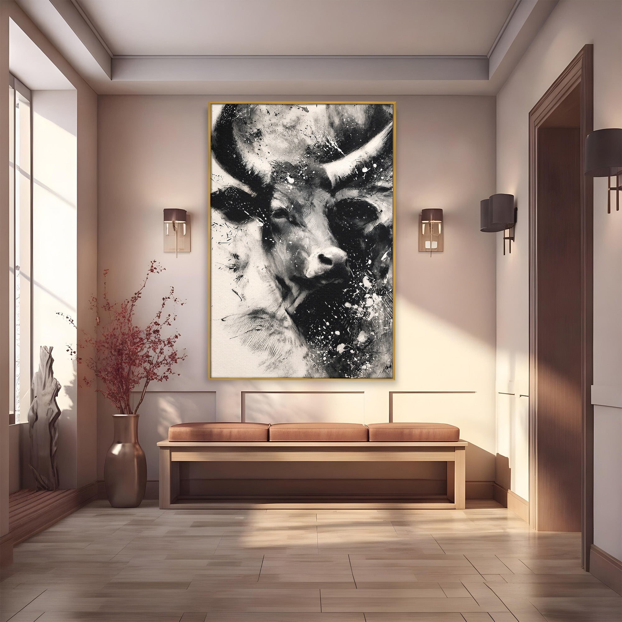 Tablou Canvas Premium LuxCanva® M1566, Taurul Impunator, Taur, Animale, Abstract, Putere, Living, Dormitor, Culori Vibrante