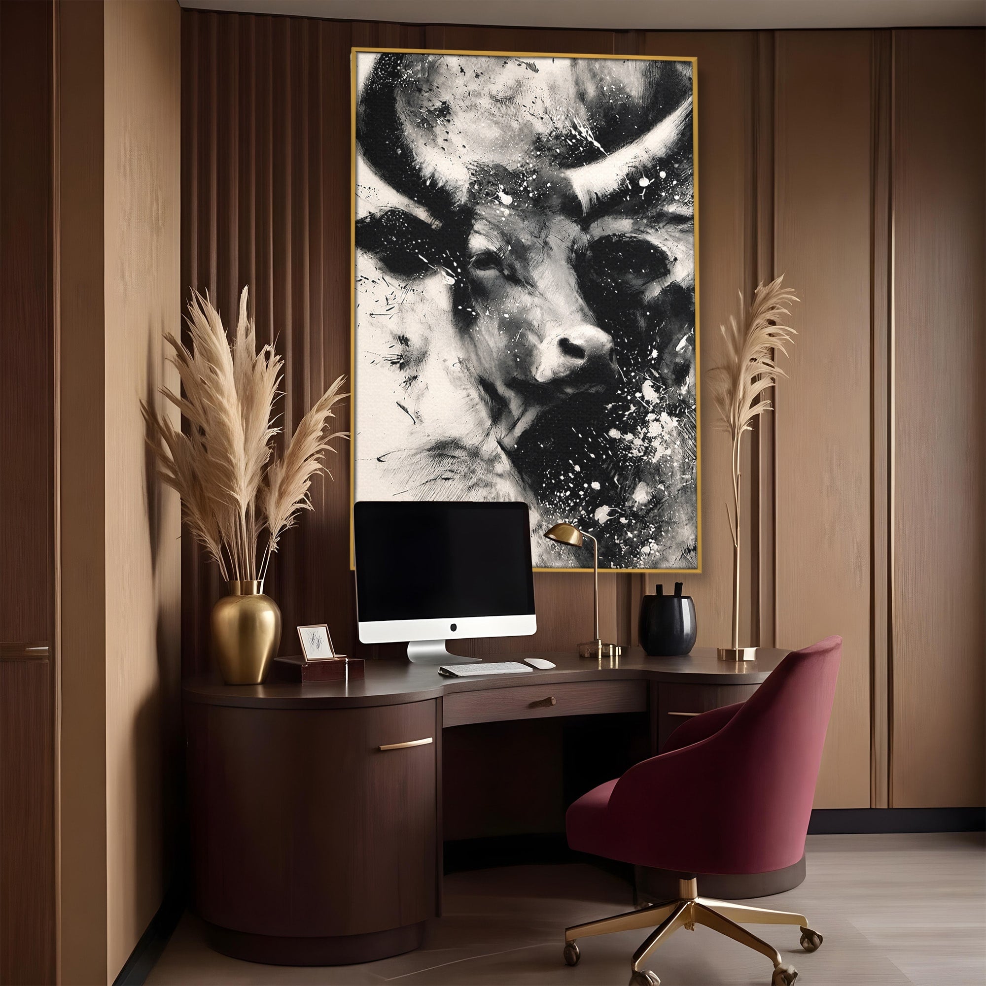 Tablou Canvas Premium LuxCanva® M1566, Taurul Impunator, Taur, Animale, Abstract, Putere, Living, Dormitor, Culori Vibrante