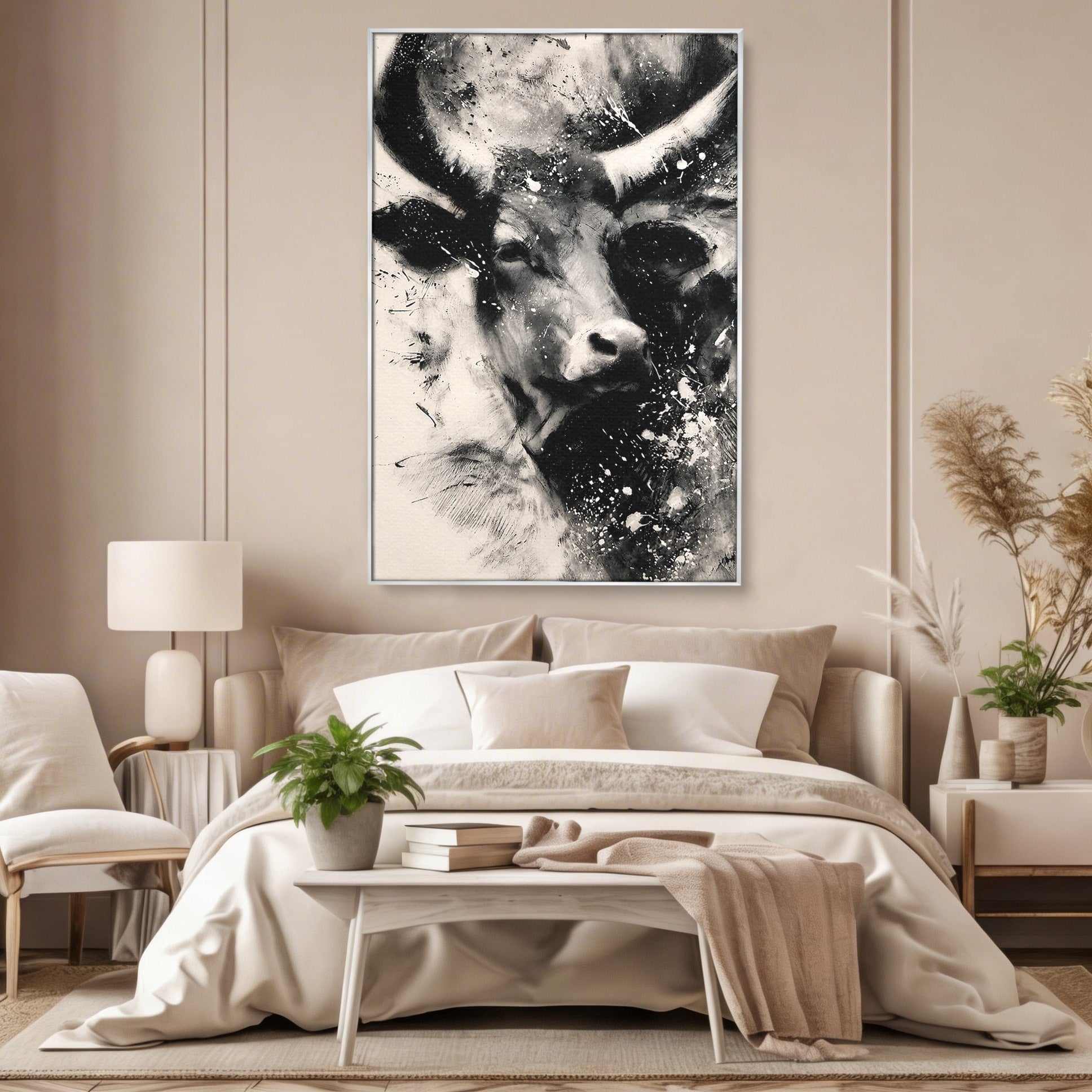 Tablou Canvas Premium LuxCanva® M1566, Taurul Impunator, Taur, Animale, Abstract, Putere, Living, Dormitor, Culori Vibrante