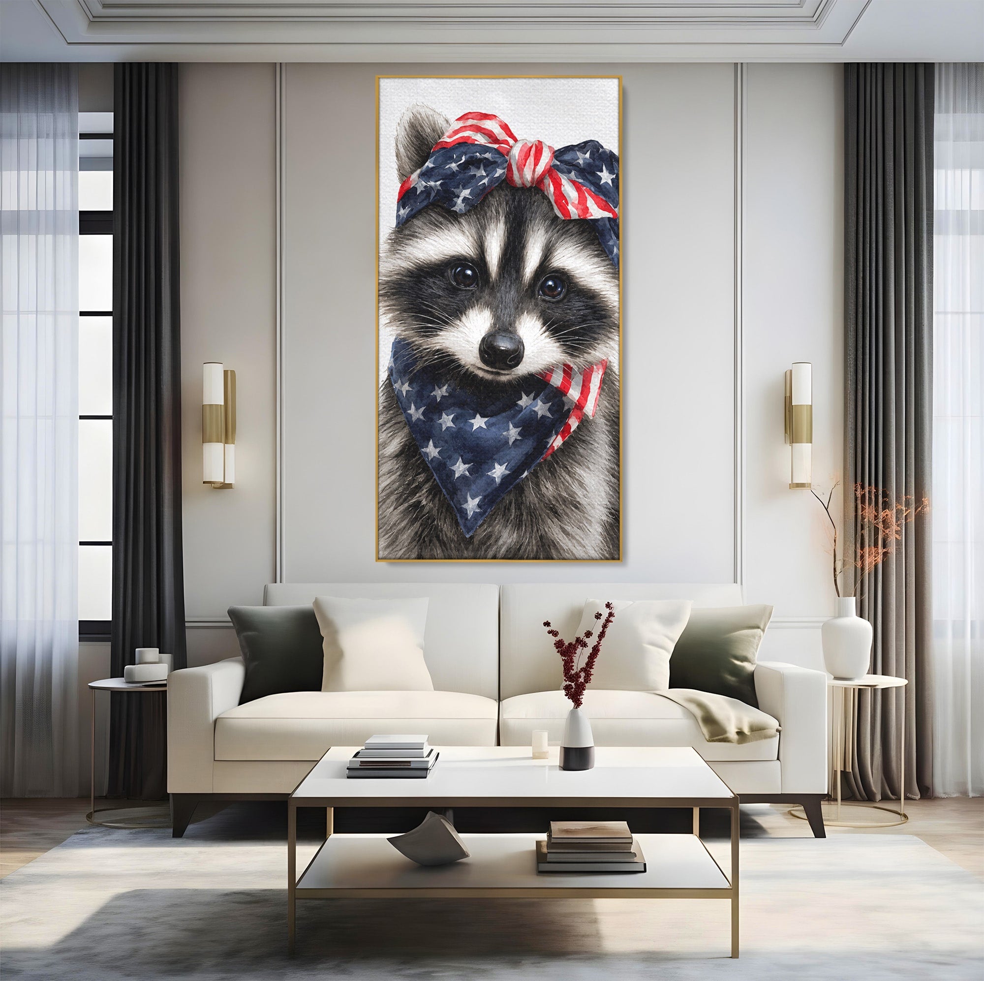 Tablou Canvas Premium LuxCanva® M1571, Raton Patriotic, Raton, Animale, Portret, Stele, Living, Birou, Culori Vibrante
