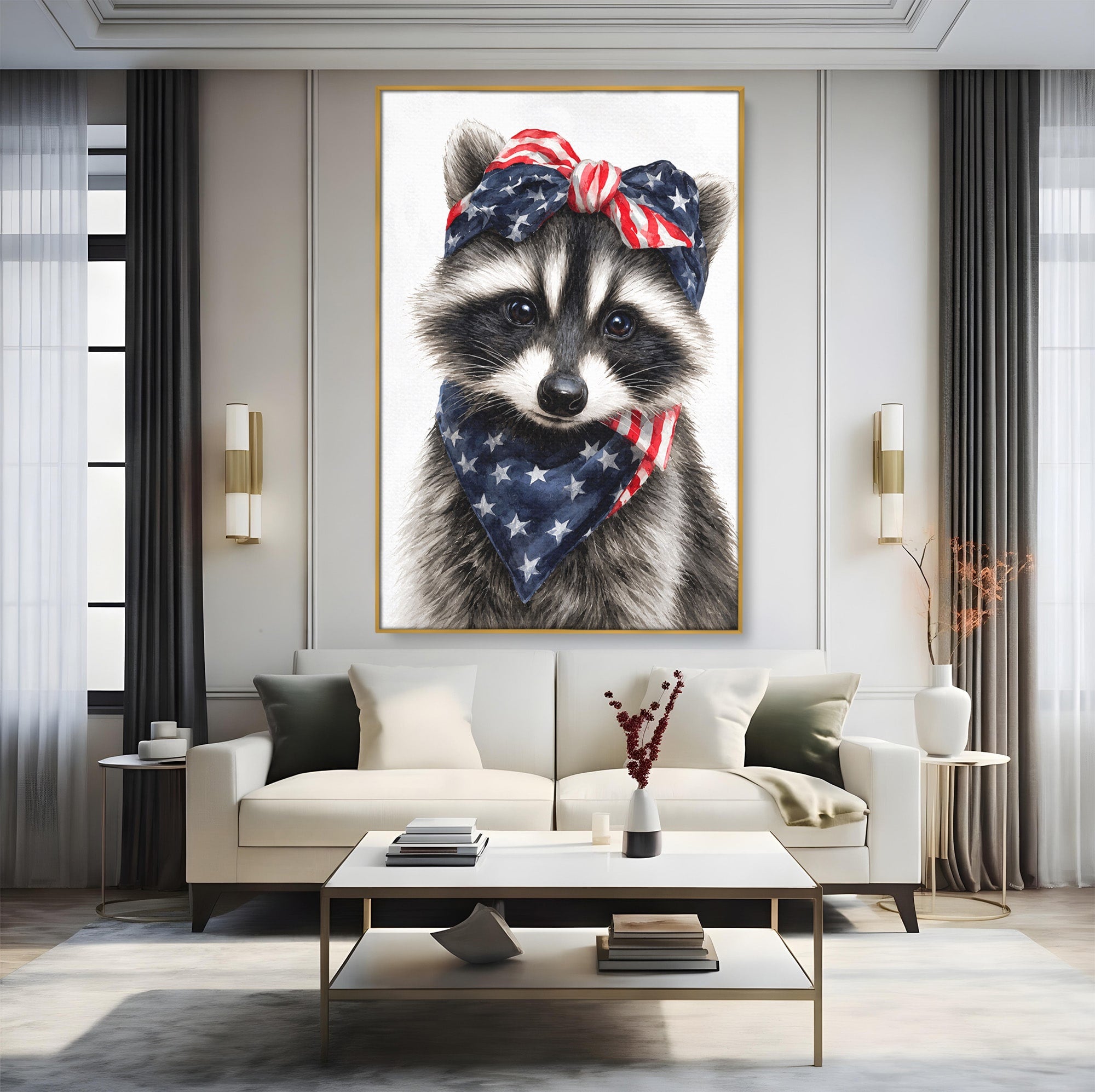 Tablou Canvas Premium LuxCanva® M1571, Raton Patriotic, Raton, Animale, Portret, Stele, Living, Birou, Culori Vibrante