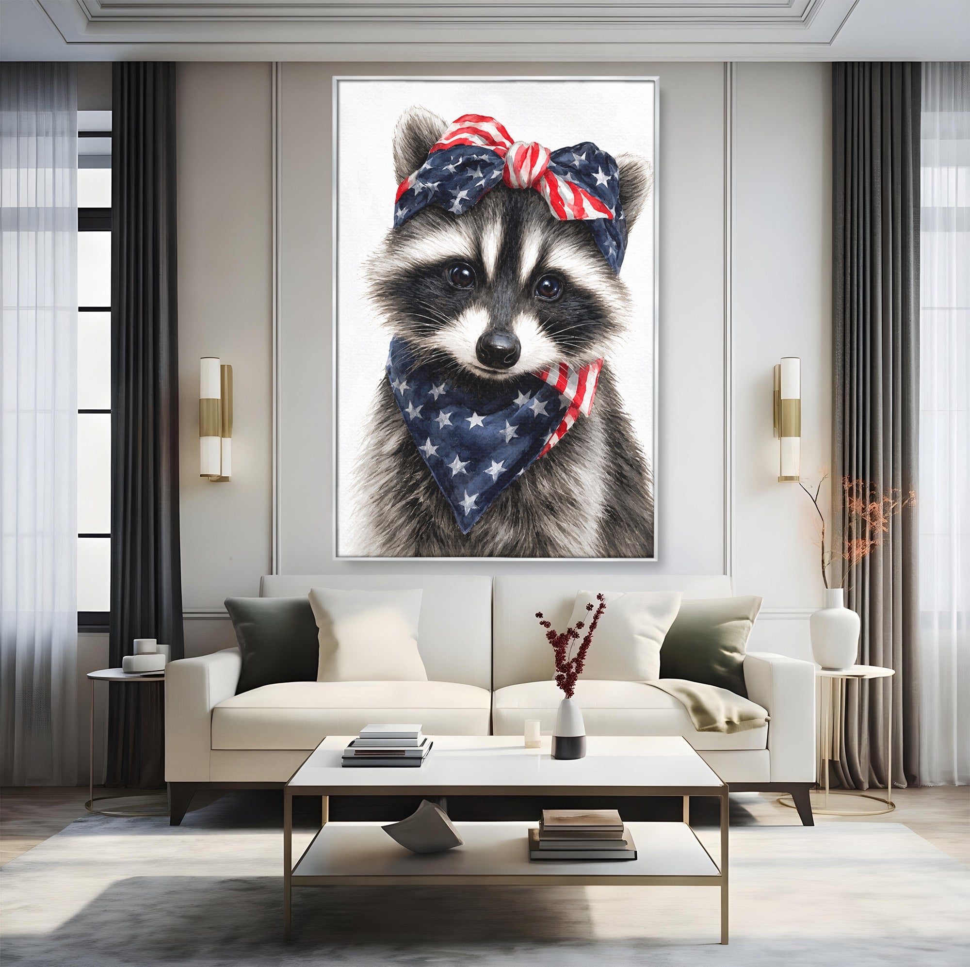Tablou Canvas Premium LuxCanva® M1571, Raton Patriotic, Raton, Animale, Portret, Stele, Living, Birou, Culori Vibrante