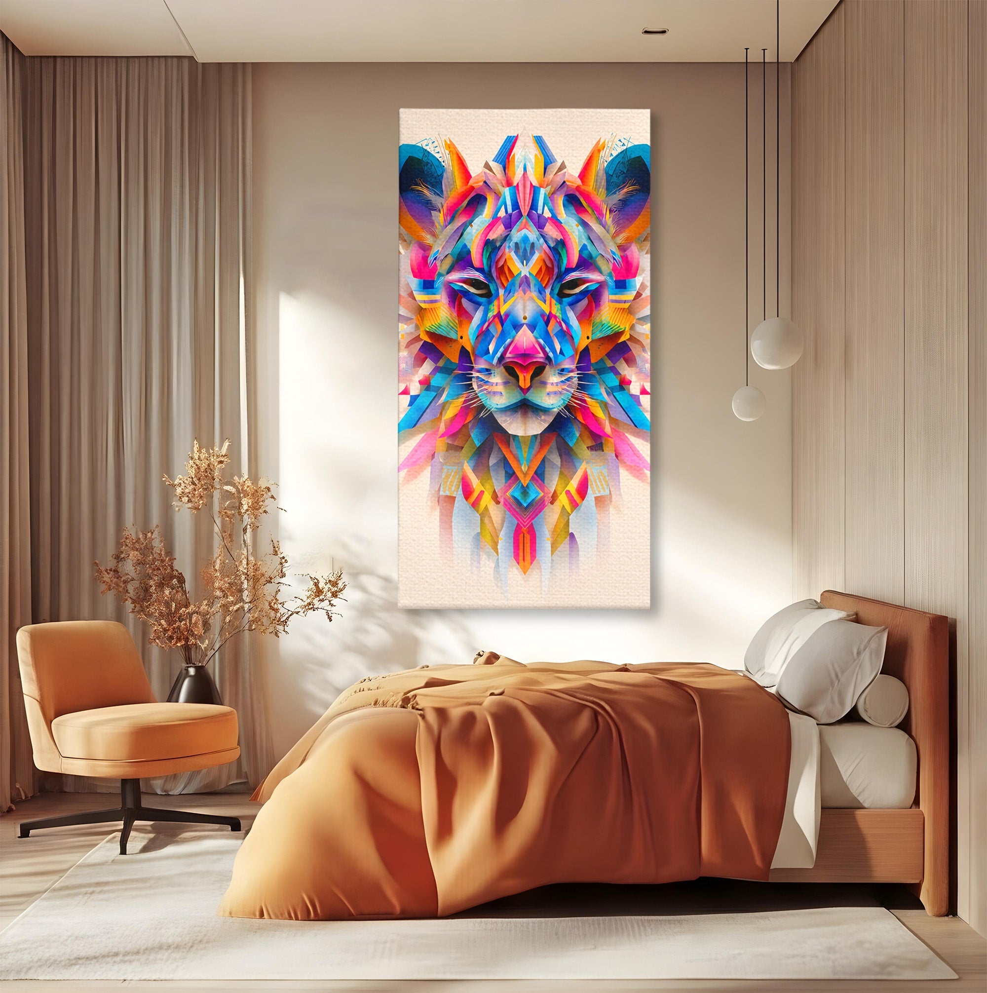 Tablou Canvas Premium LuxCanva® M1572, Tigrul Geometric, Tigru, Geometric, Abstract, Arta, Dormitor, Culori Vibrante